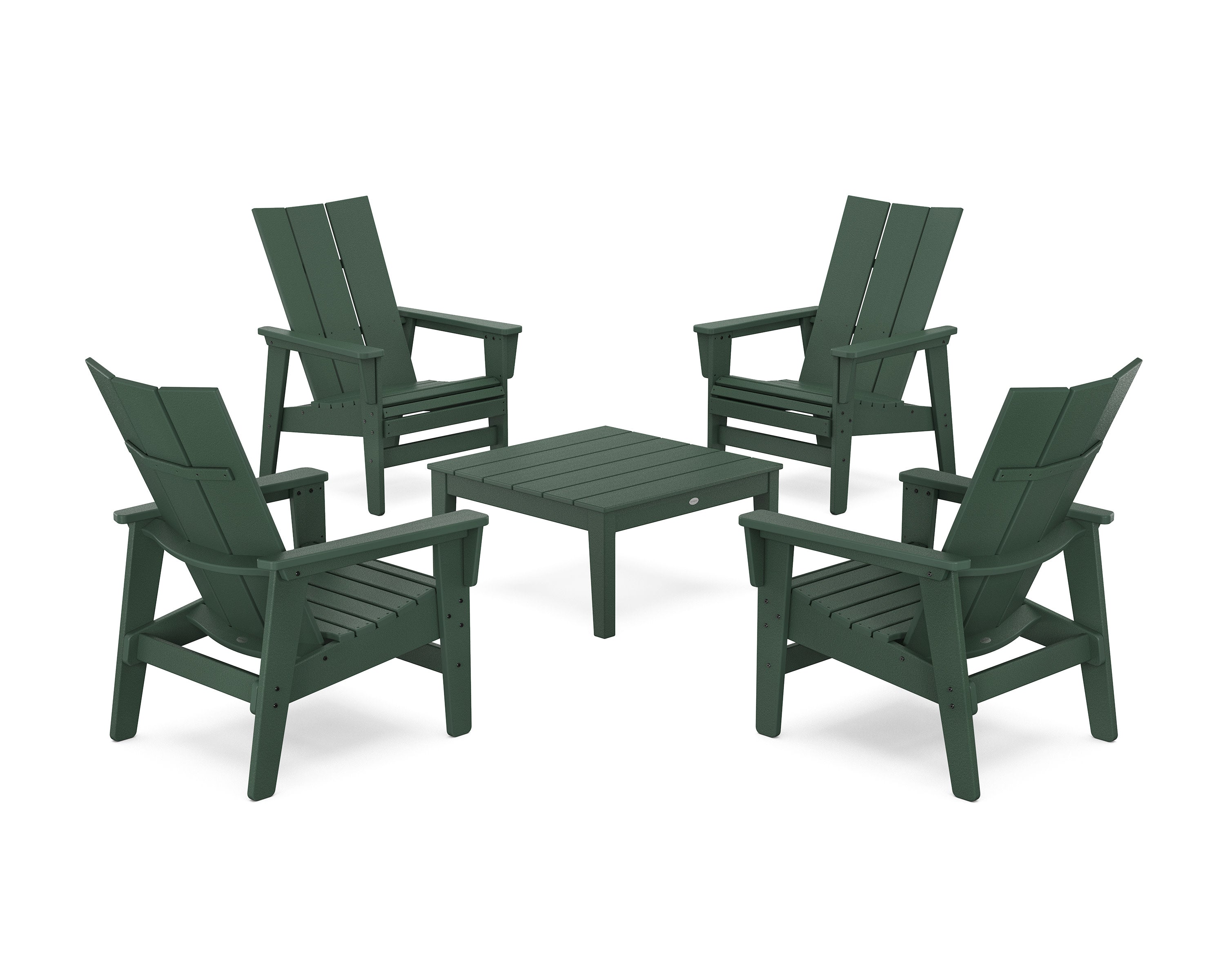 5-Piece Modern Grand Upright Adirondack Chair Conversation Group in Green