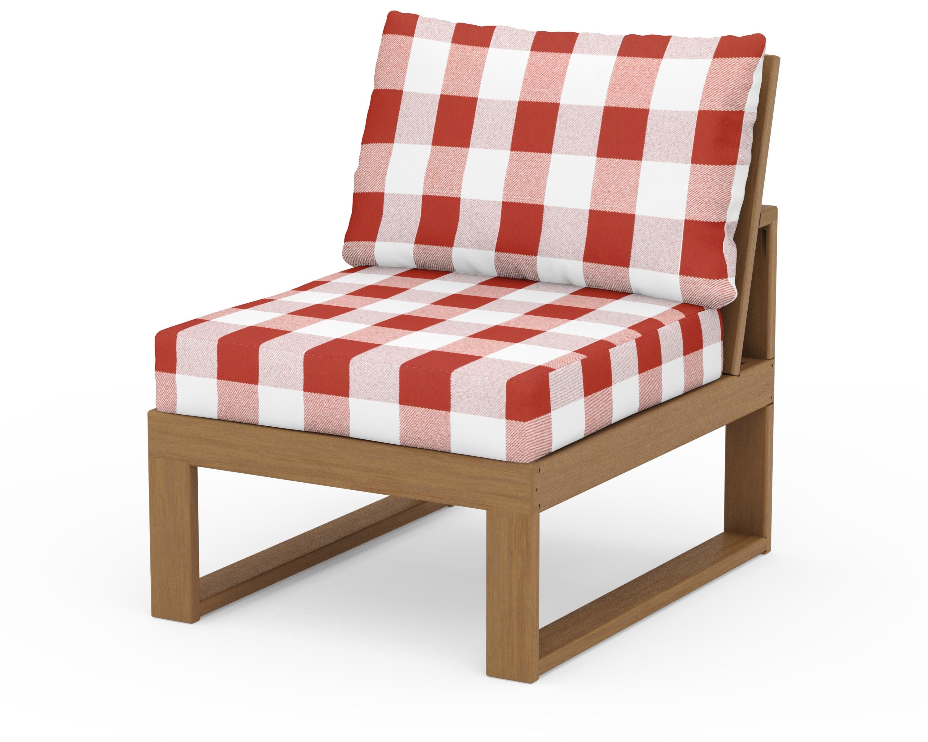Modular Armless Chair in Natural / Buffalo Plaid Crimson