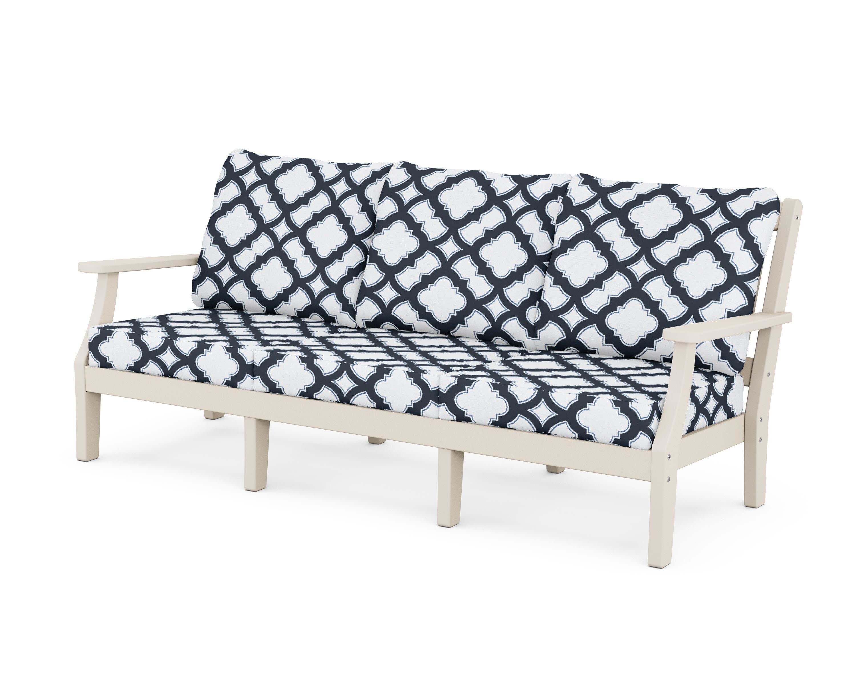 Chinoiserie Deep Seating Sofa in Sand / Trellis Marine Indigo