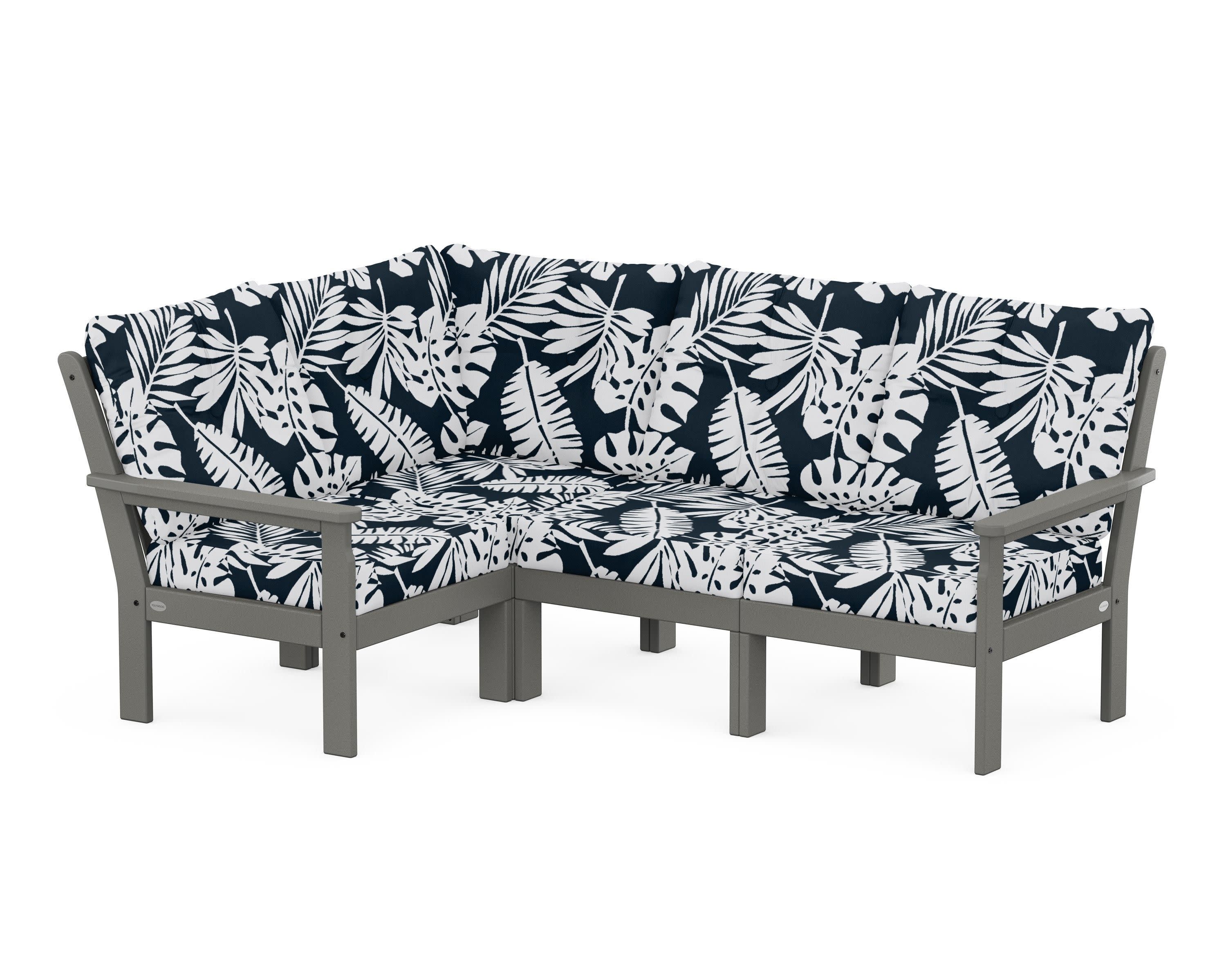 Vineyard 4-Piece Sectional in Slate Grey / Leaf Marine Indigo