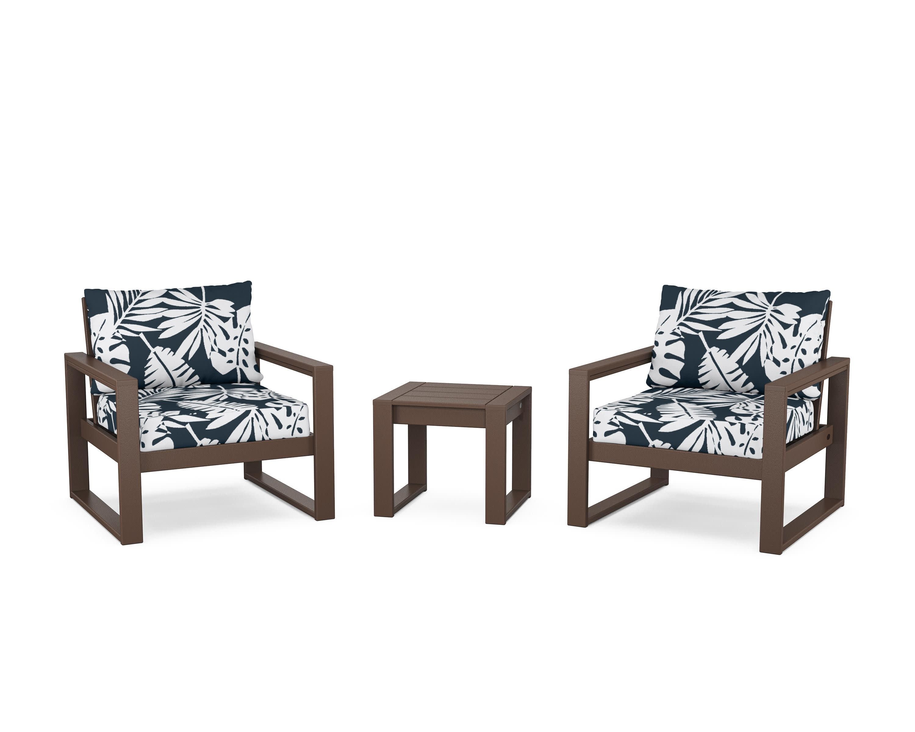 EDGE Sectional 3-Piece Deep Seating Set in Mahogany / Leaf Marine Indigo