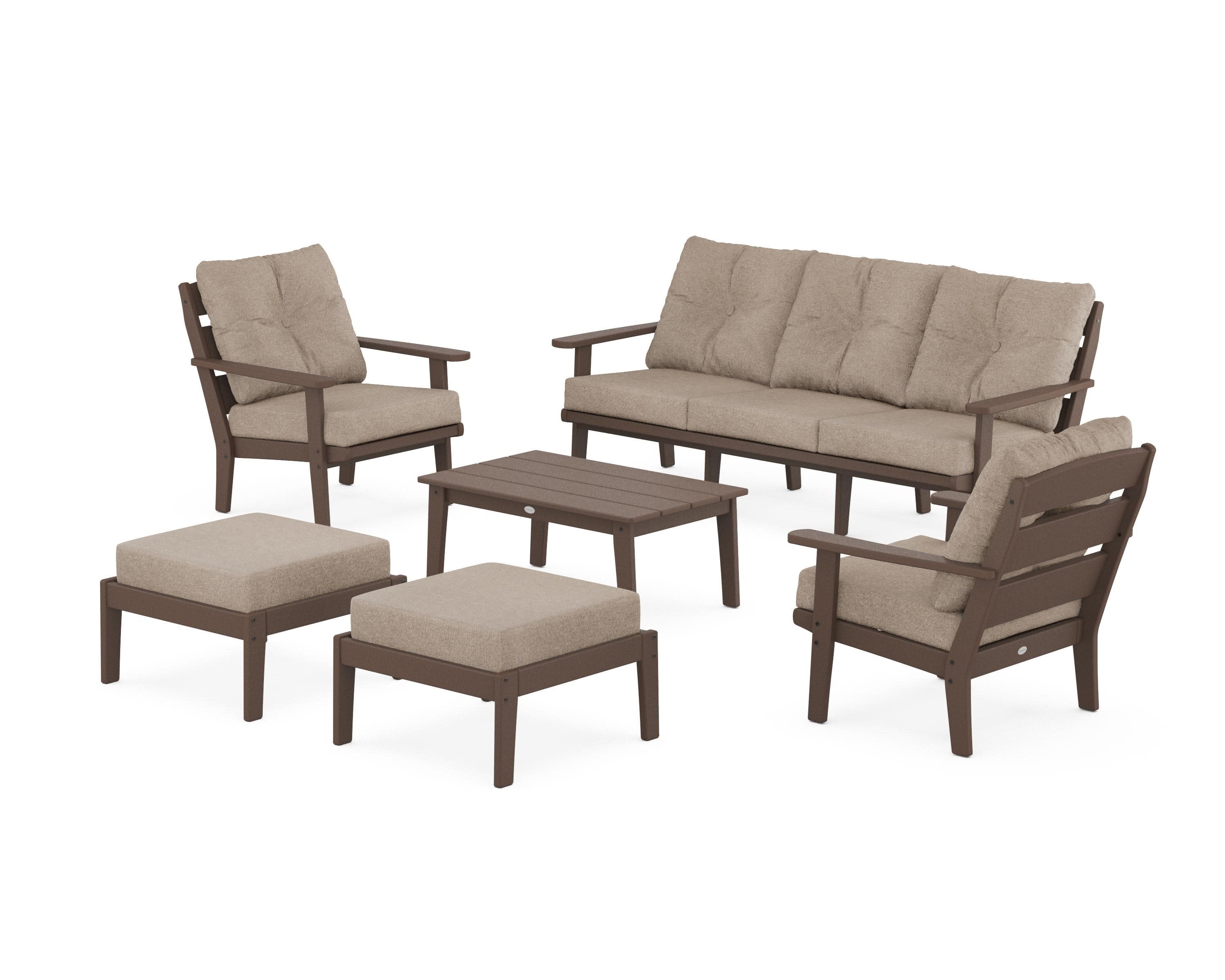 Lakeside 6-Piece Lounge Sofa Set in Mahogany / Spiced Burlap