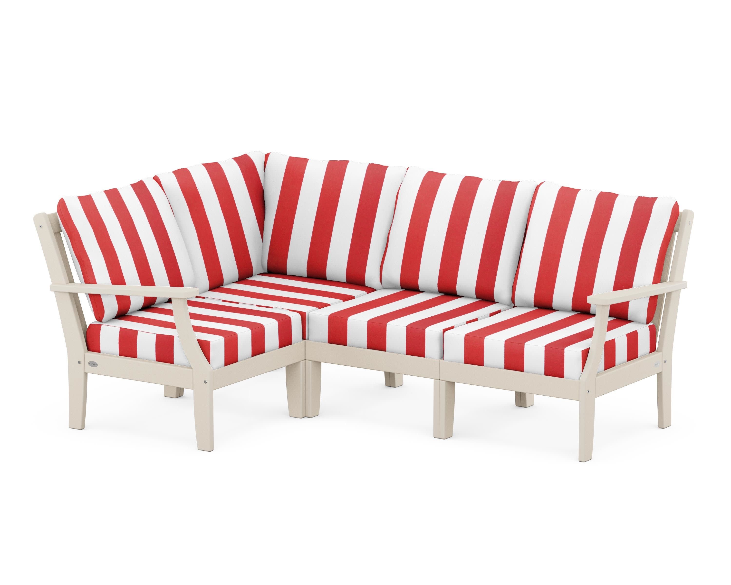 Braxton Modular 4-Piece Deep Seating Set in Sand / Cabana Stripe Crimson