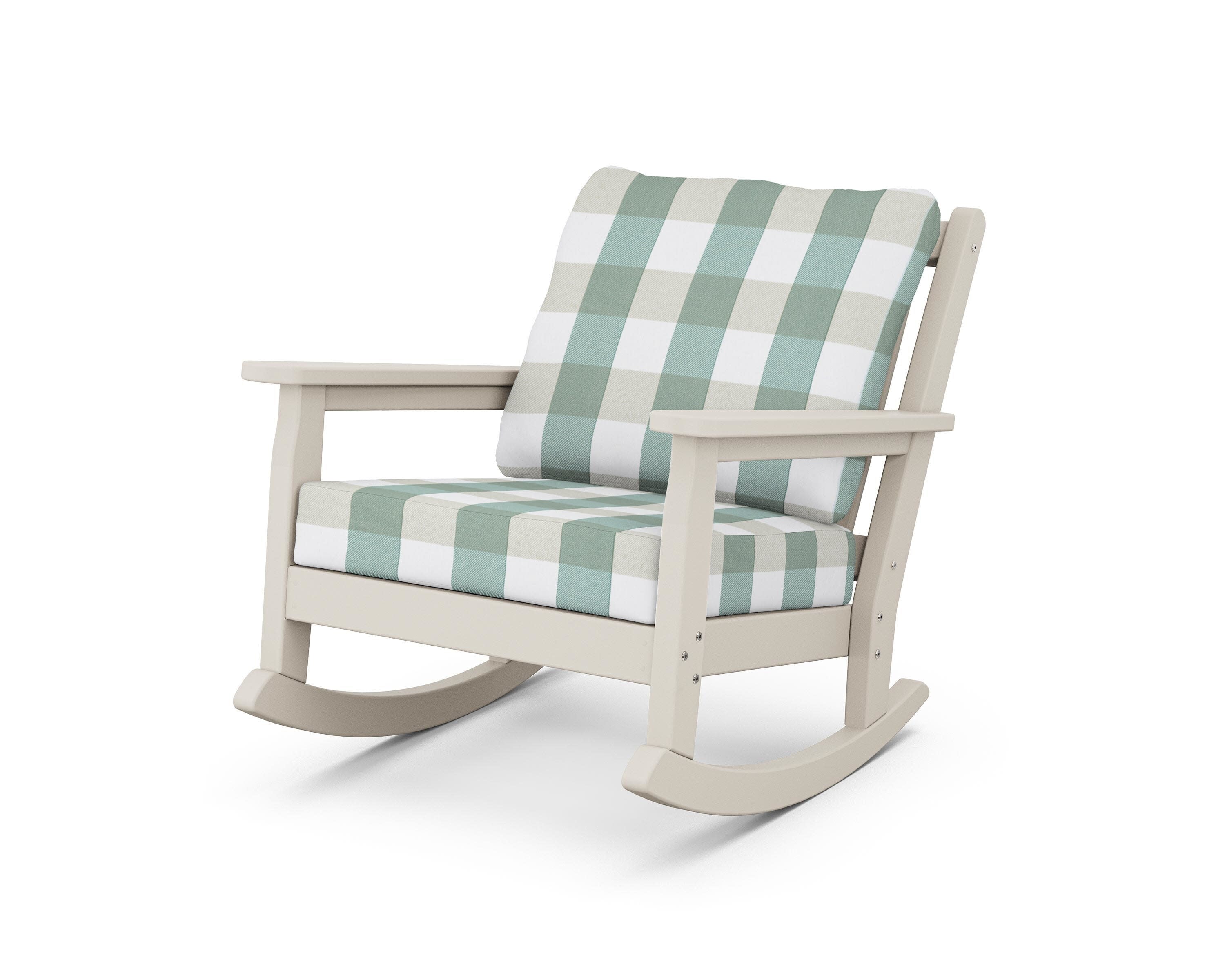 Chippendale Deep Seating Rocking Chair in Sand / Buffalo Plaid Glacier Spa