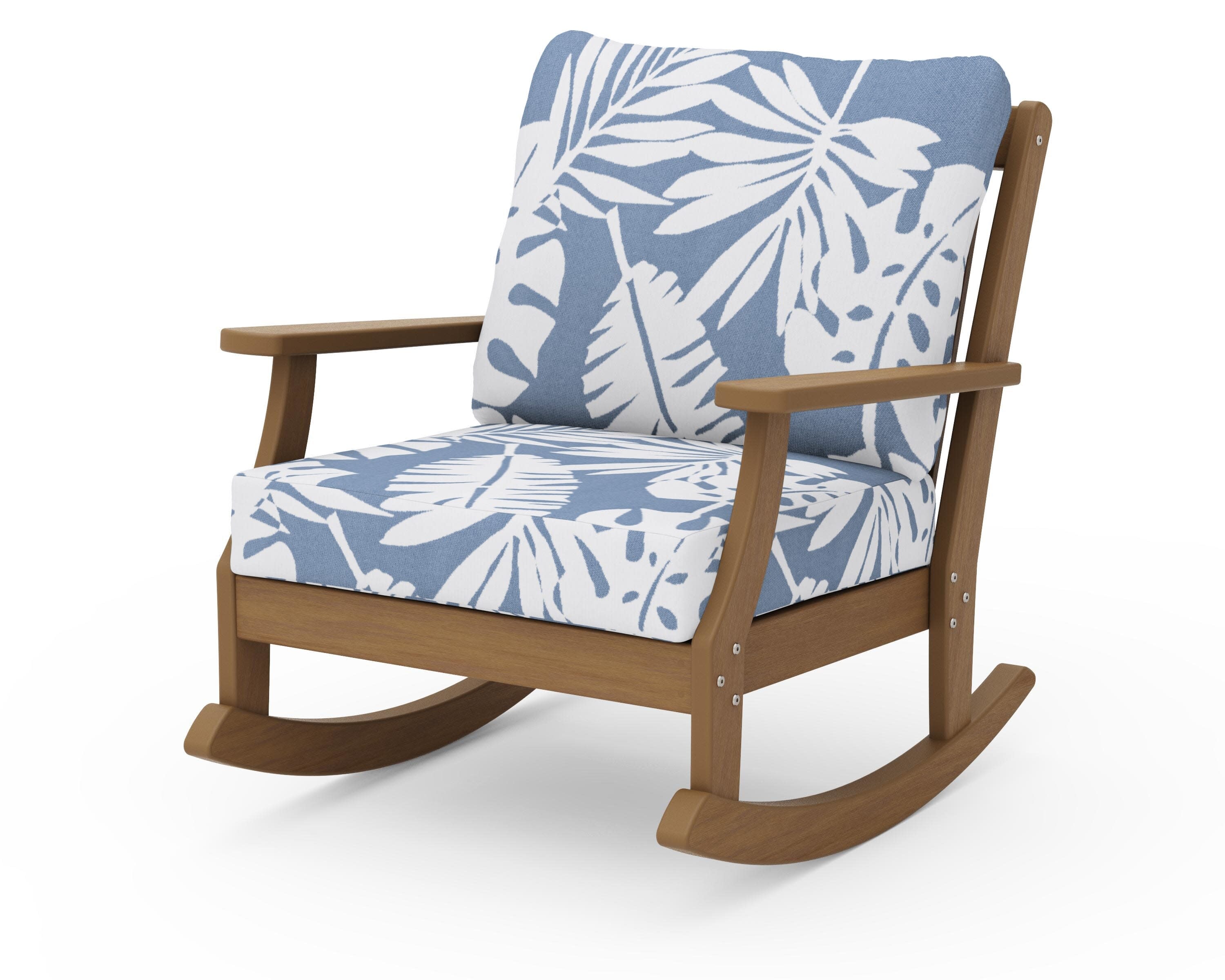 Braxton Deep Seating Rocking Chair in Natural / Leaf Sky Blue