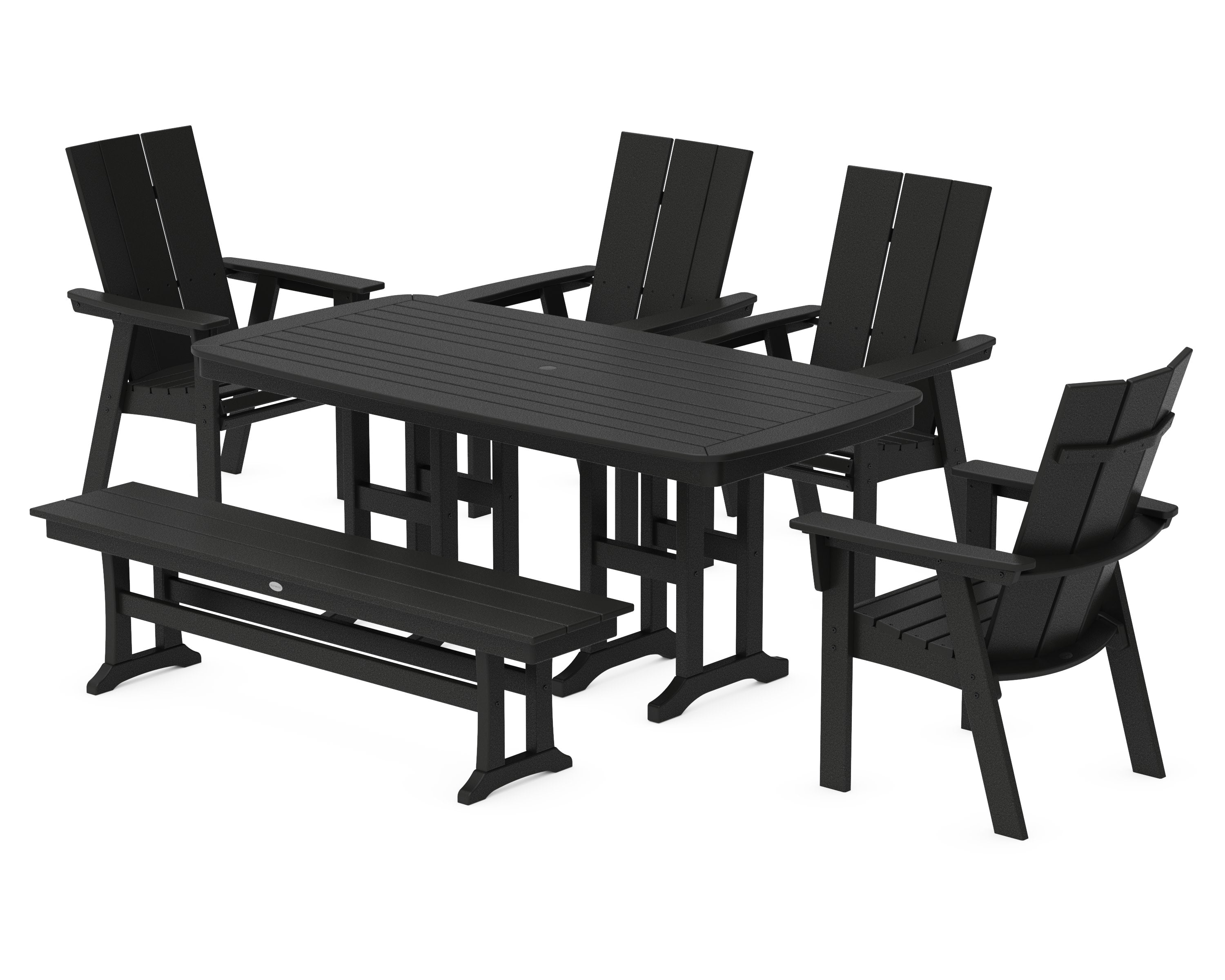 Modern Curveback Adirondack 6-Piece Dining Set with Bench in Black
