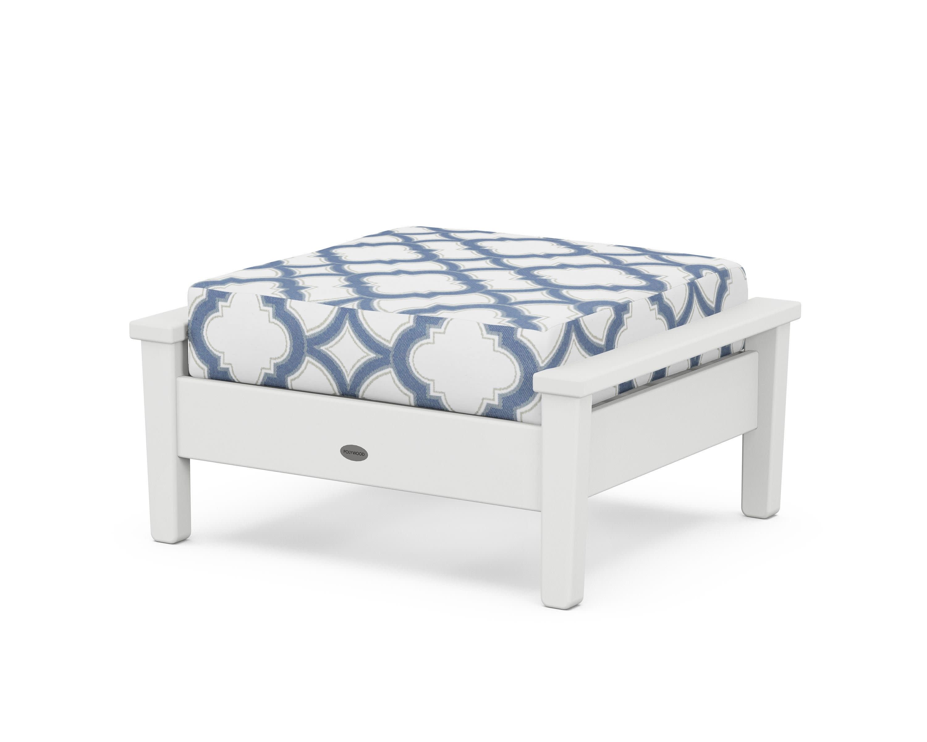 Prescott Deep Seating Ottoman in White / Trellis Sky Blue