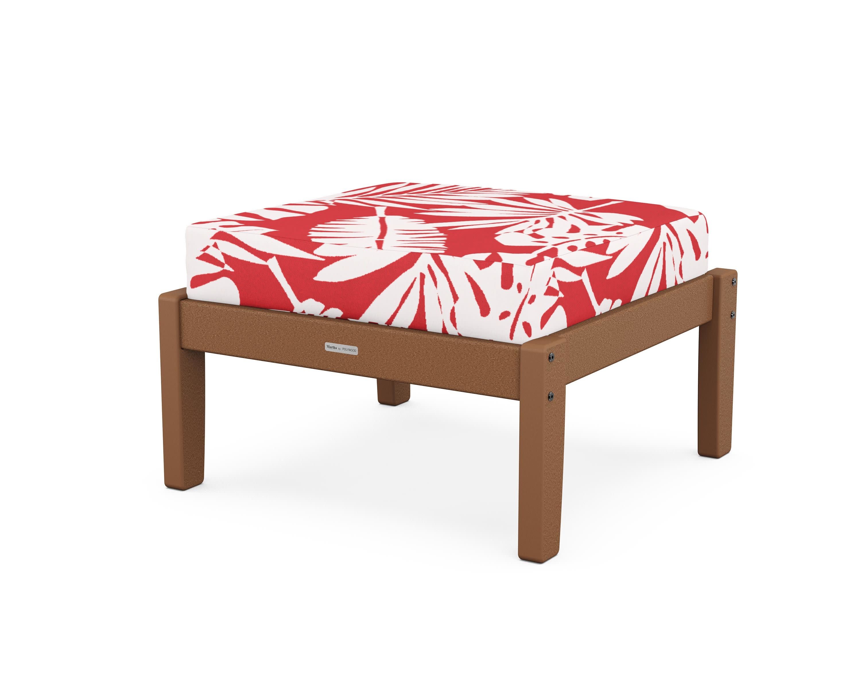 Chinoiserie Deep Seating Ottoman in Teak / Leaf Crimson
