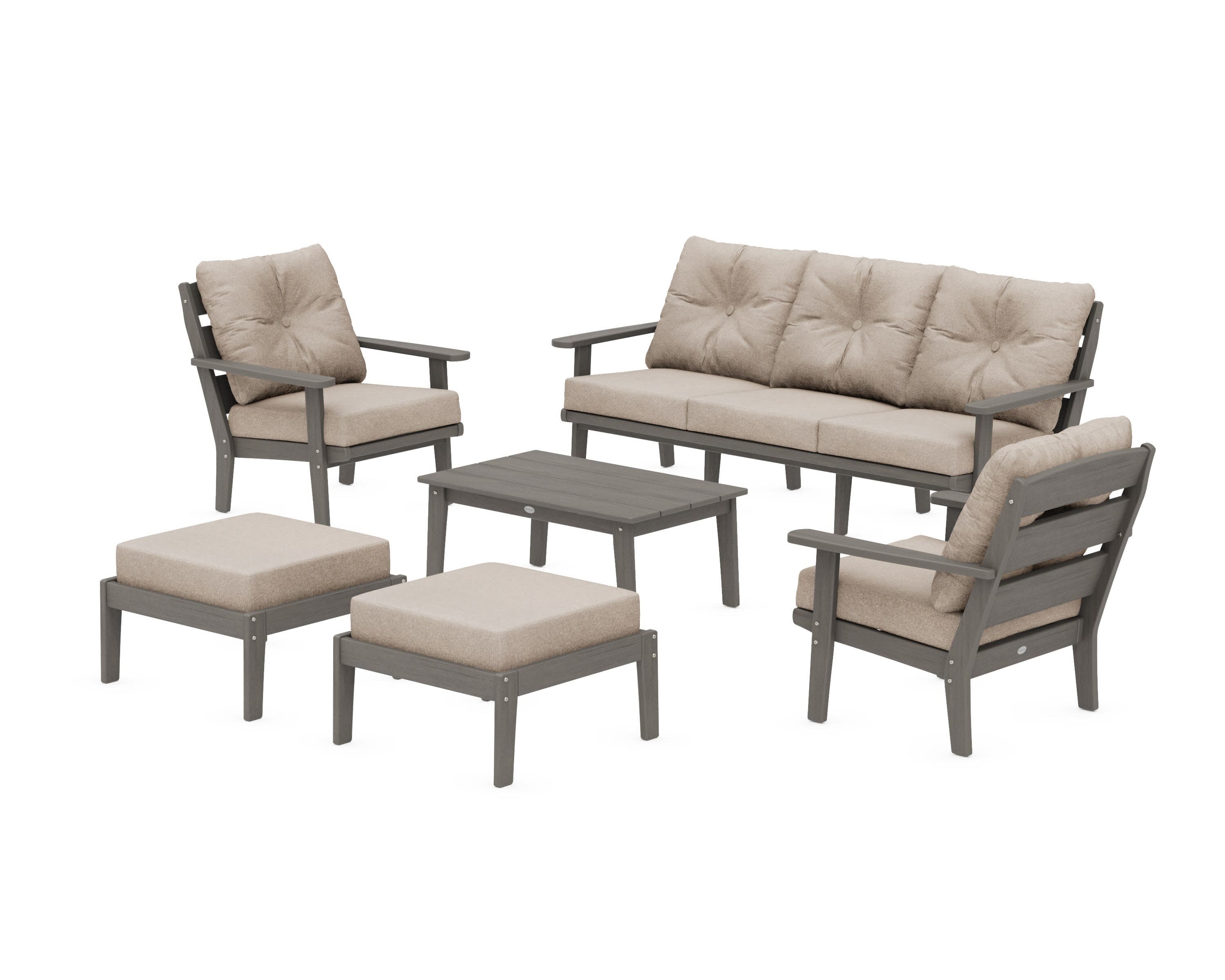 Lakeside 6-Piece Lounge Sofa Set in Driftwood / Spiced Burlap
