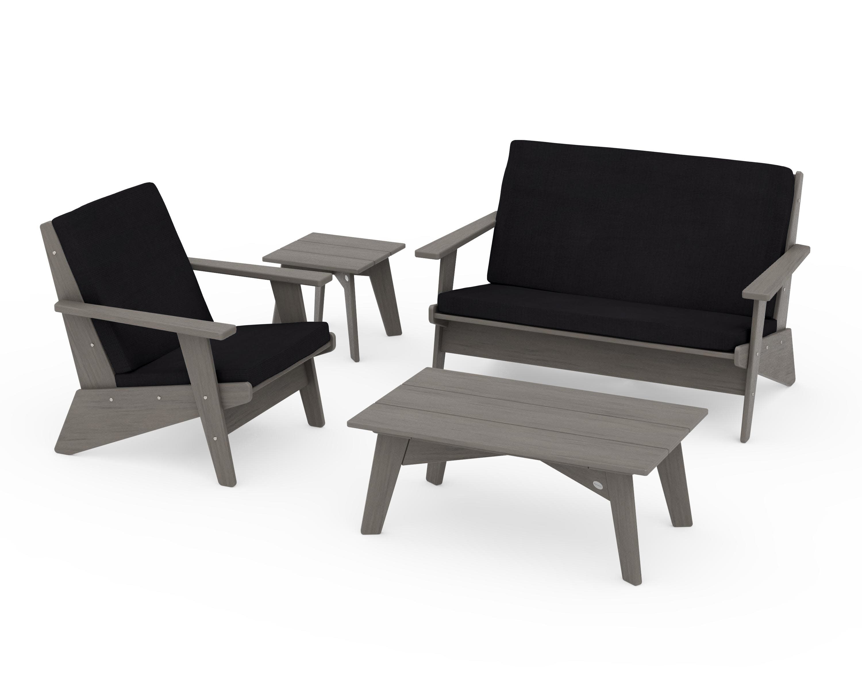 Riviera Modern Lounge 4-Piece Set in Driftwood / Midnight Linen