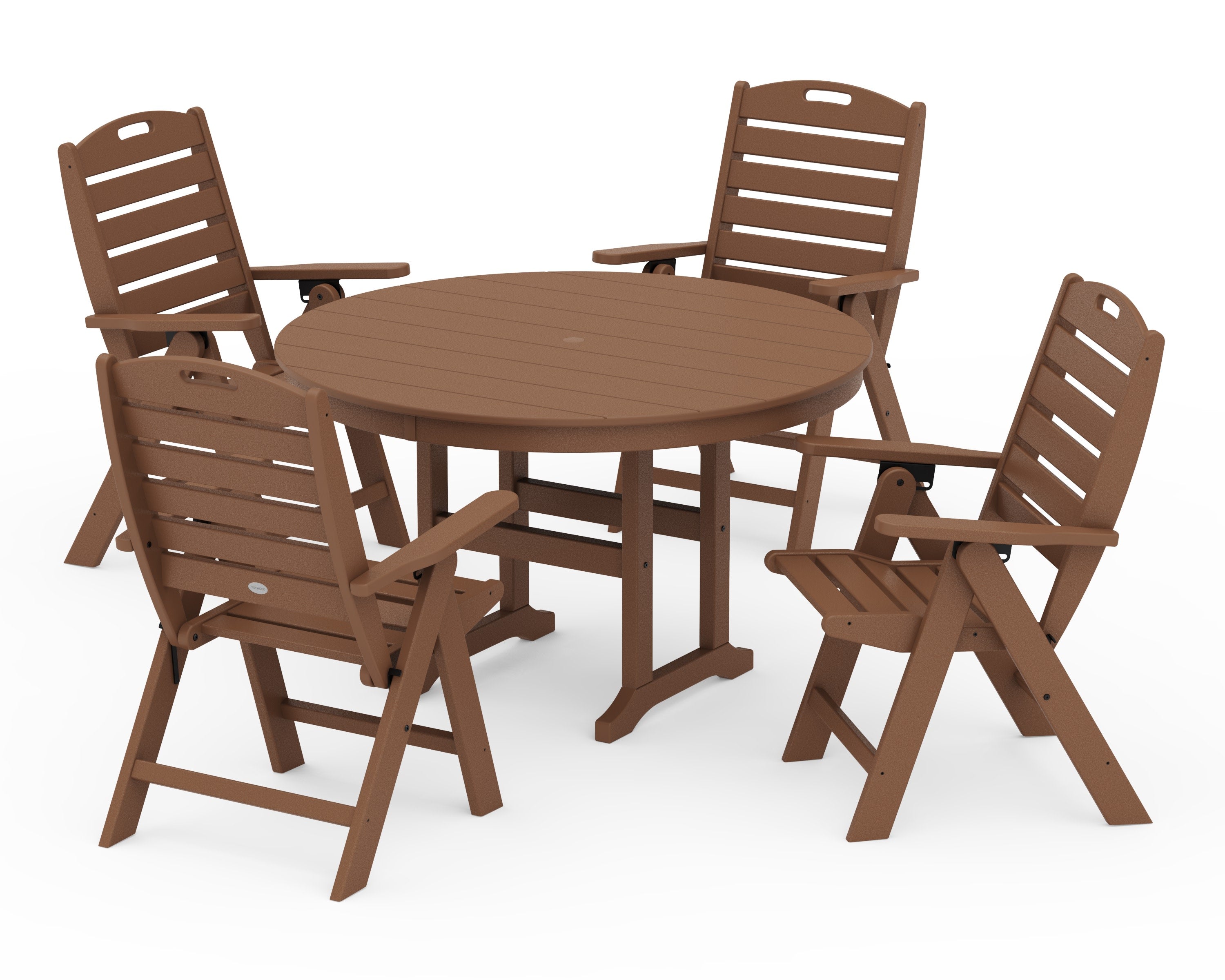 Nautical Folding Chair 5-Piece Round Farmhouse Dining Set in Teak