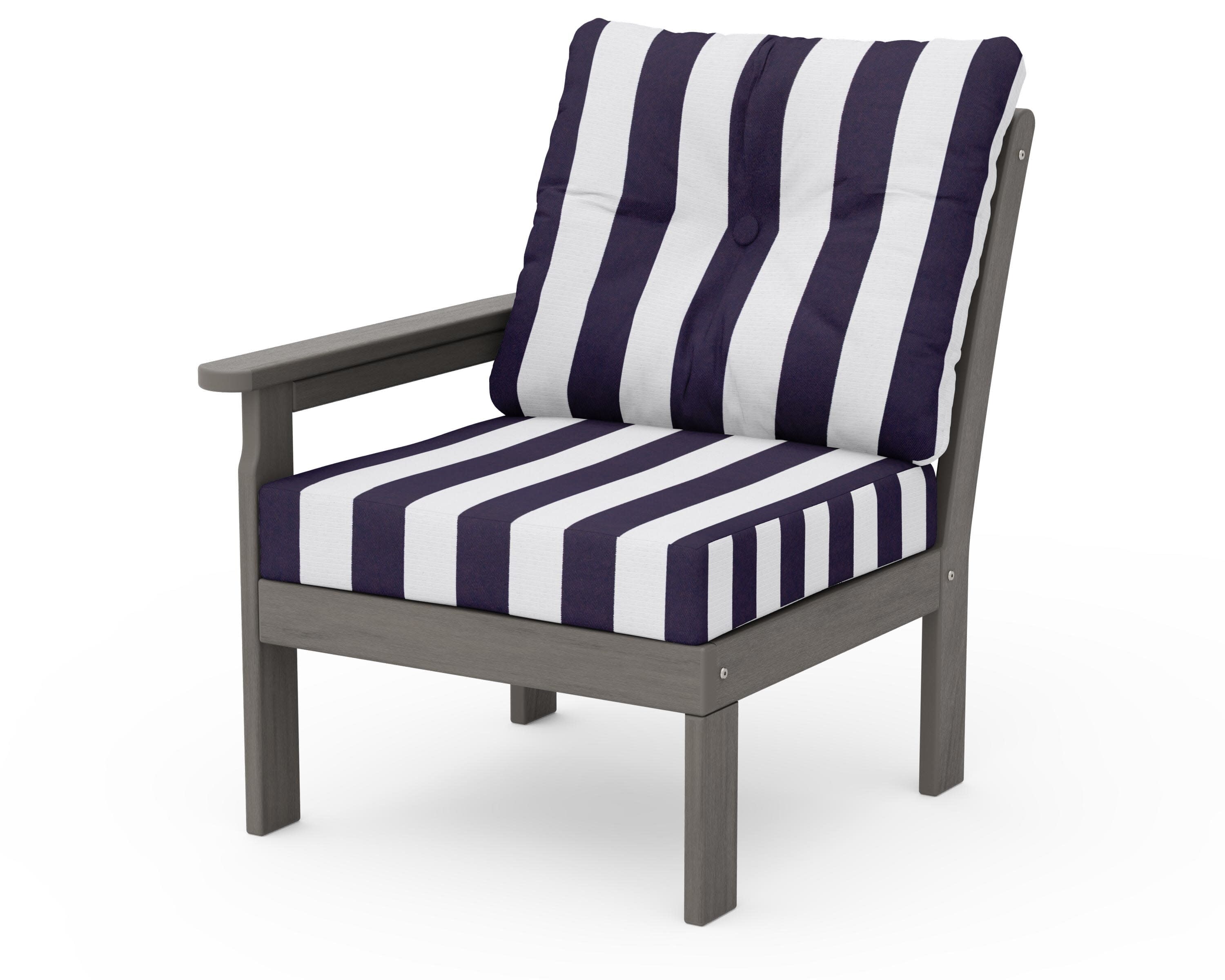 Vineyard Modular Left Arm Chair in Driftwood / Cabana Stripe Navy