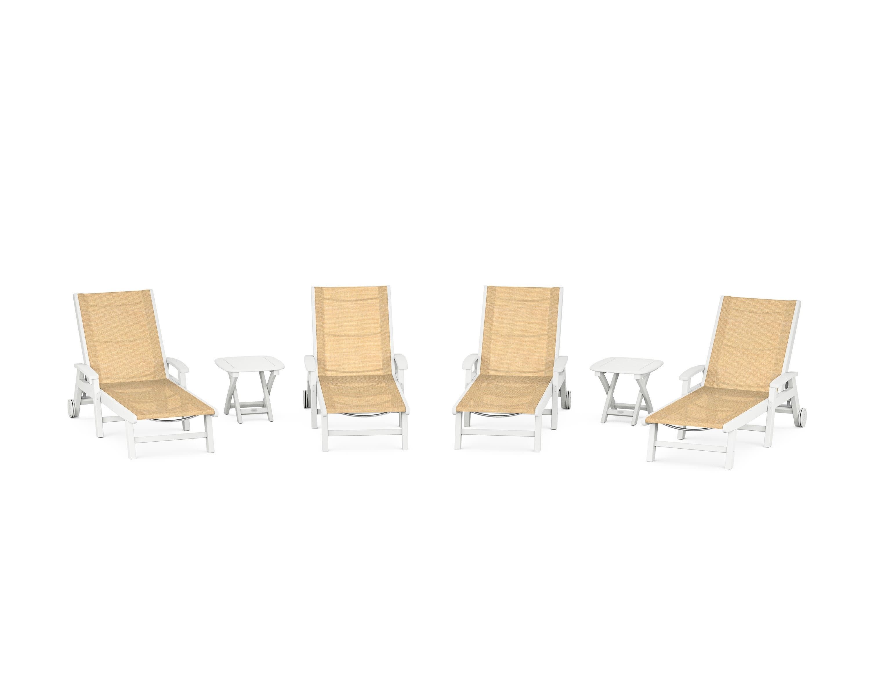 Coastal Chaise 6-Piece Set with Wheels in White / Dupioni Apricot Sling