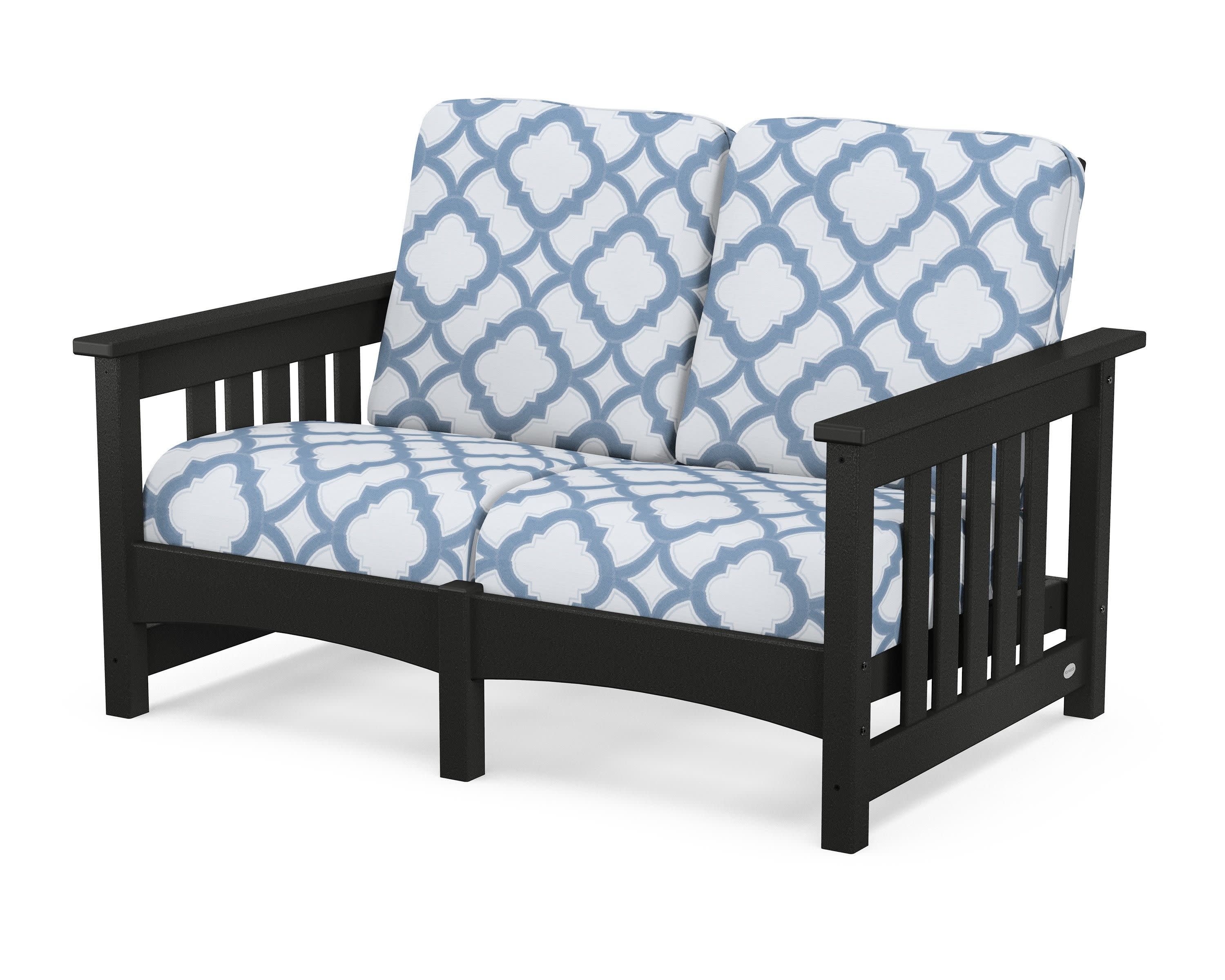 Club Mission Loveseat in Black / Trellis Sky Blue
