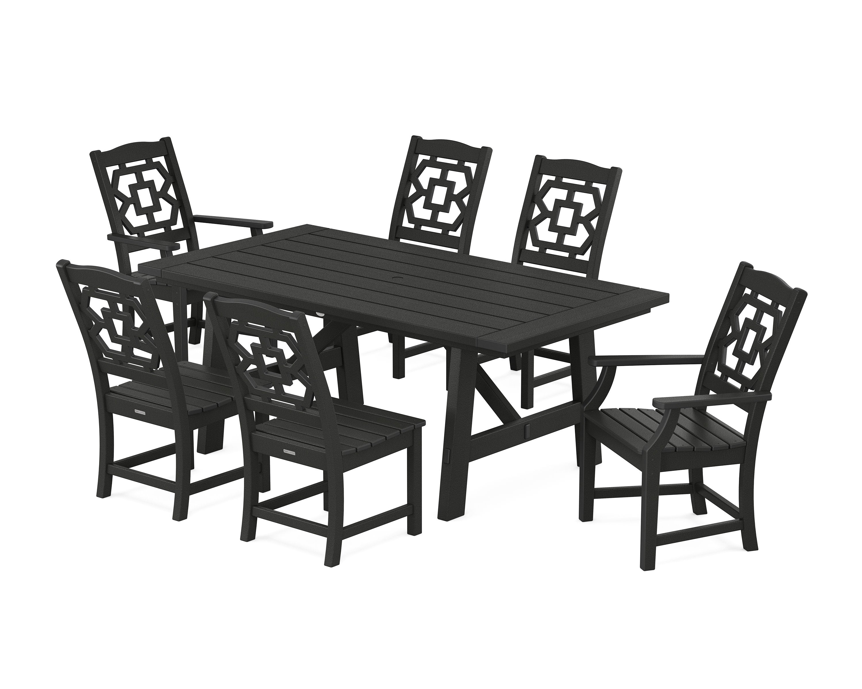 Chinoiserie 7-Piece Rustic Farmhouse Dining Set in Black