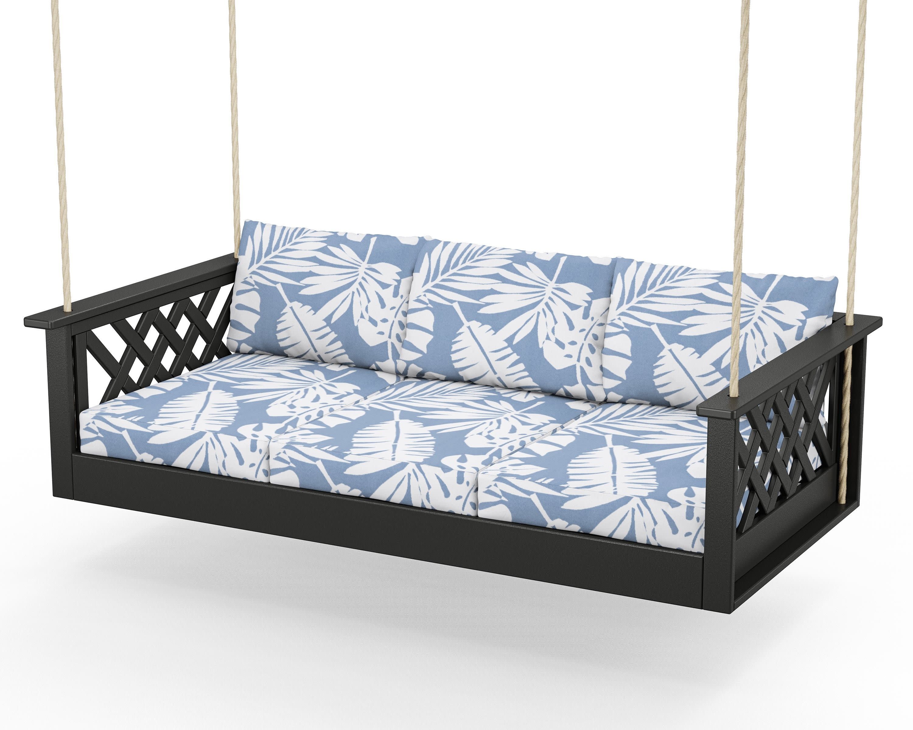 Wovendale Daybed Swing in Black / Leaf Sky Blue