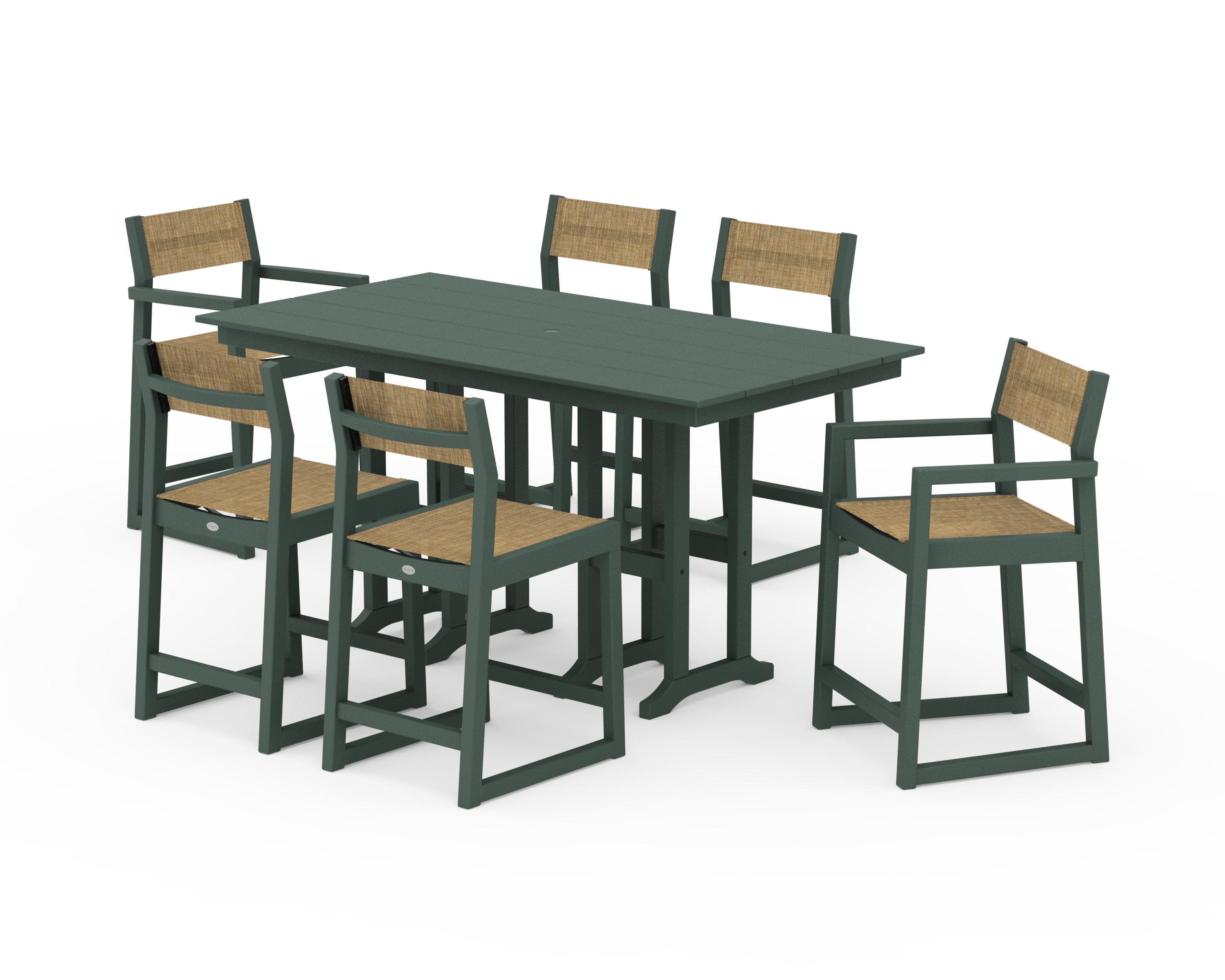 EDGE Sling 7-Piece Farmhouse Counter Set in Green / Burlap Sling