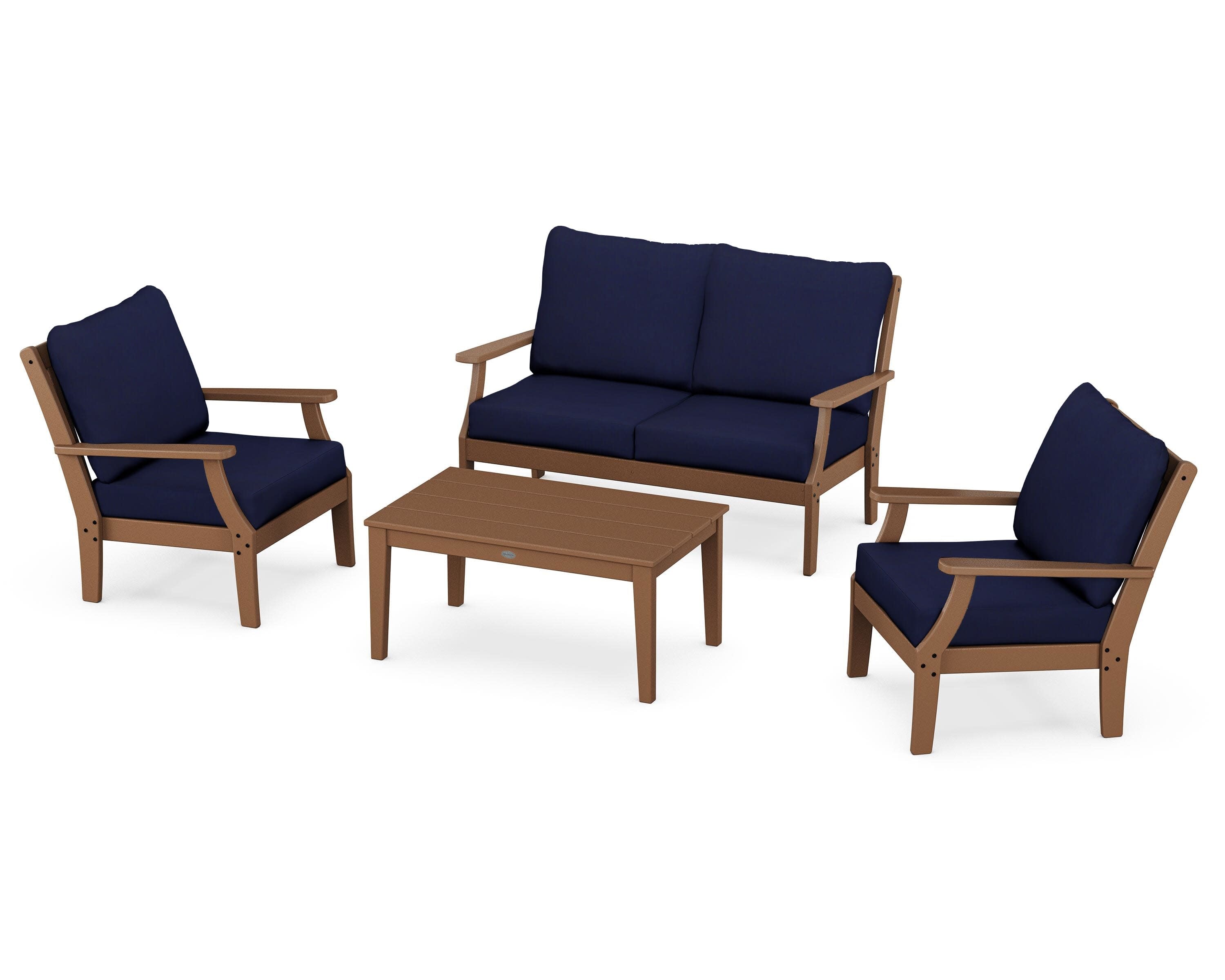 Braxton 4-Piece Deep Seating Chair Set in Teak / Navy