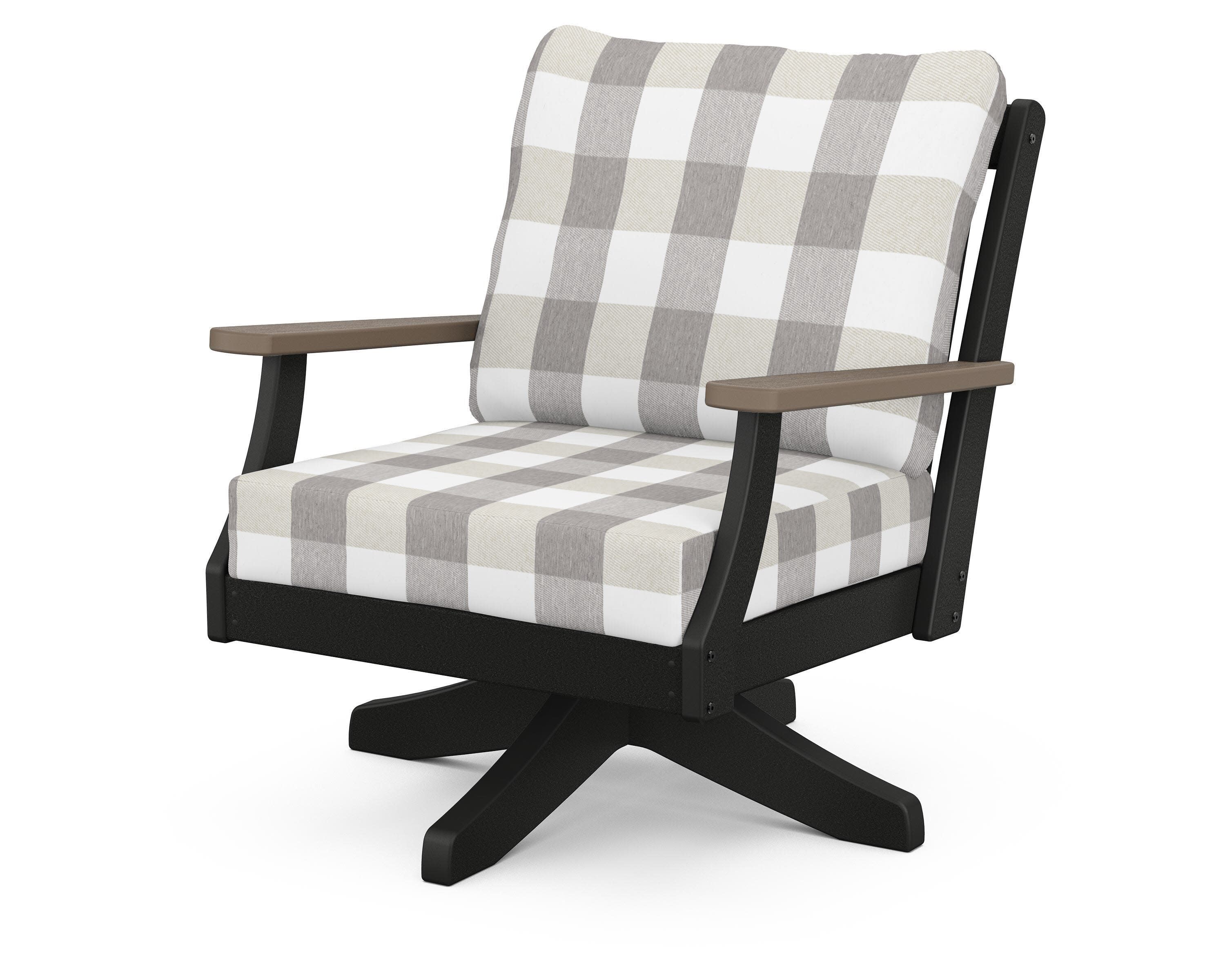 Braxton Deep Seating Swivel Chair in Black / Kona / Buffalo Plaid Grey Mist