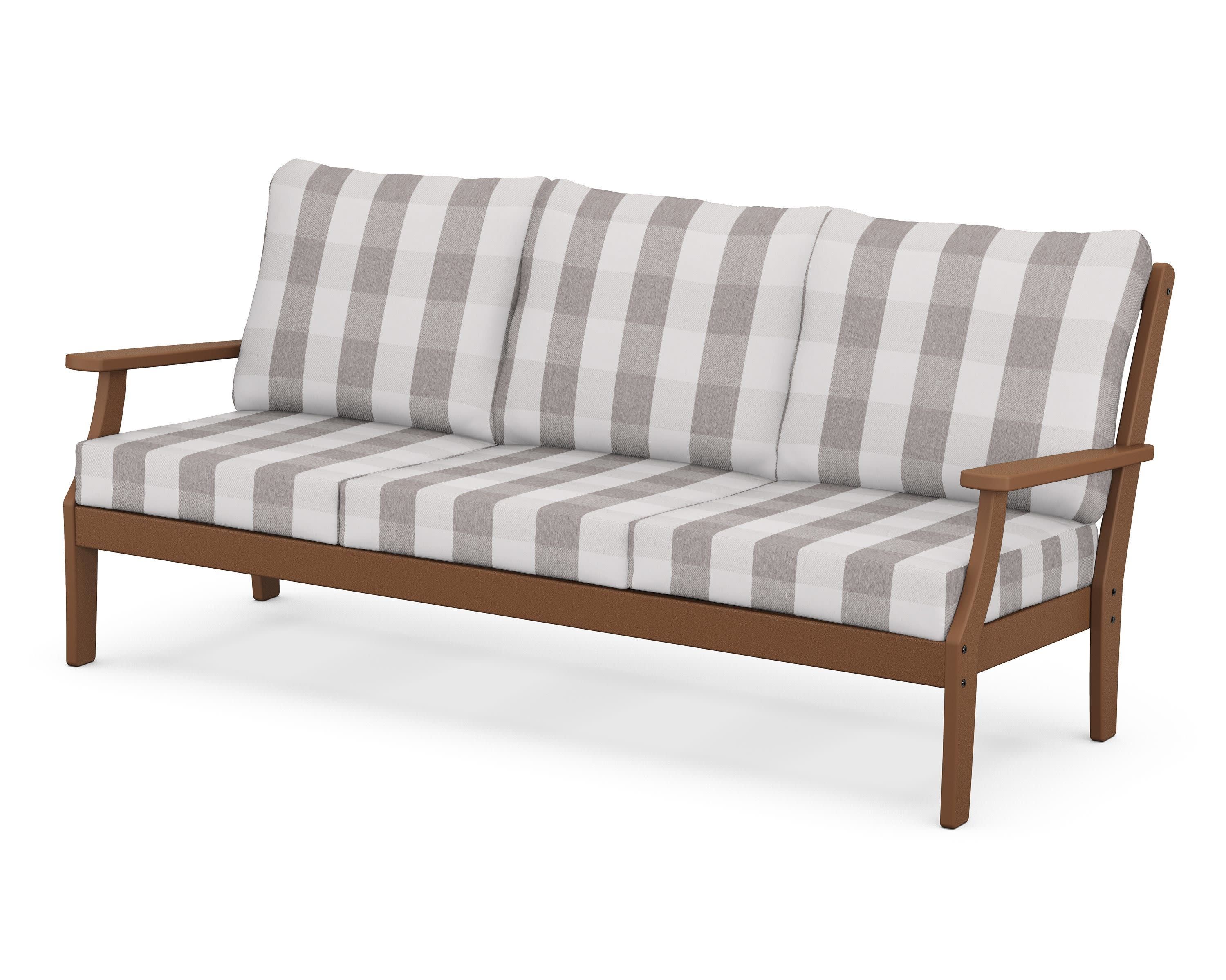 Braxton Deep Seating Sofa in Teak / Buffalo Plaid Grey Mist