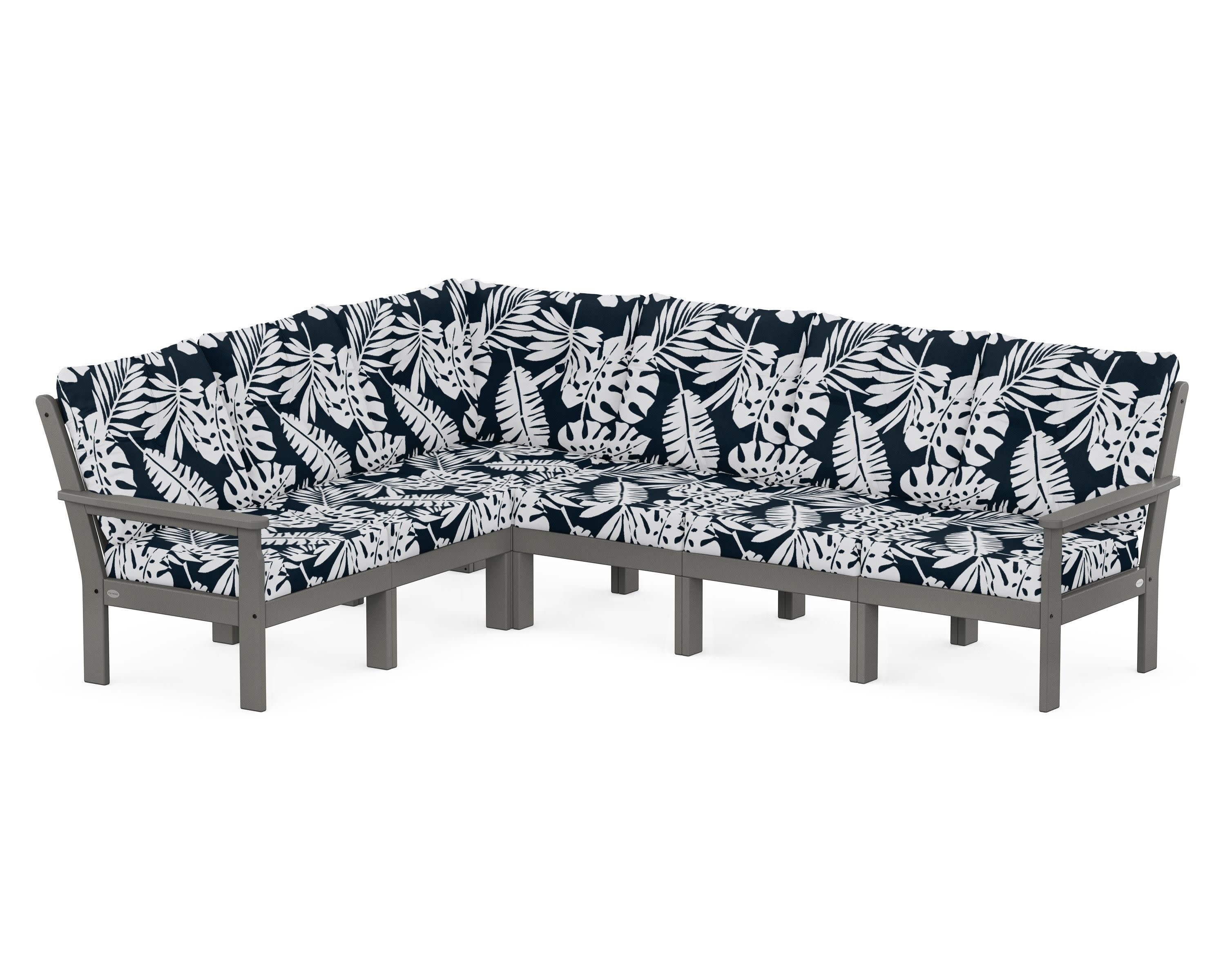 Vineyard 6-Piece Sectional in Slate Grey / Leaf Marine Indigo