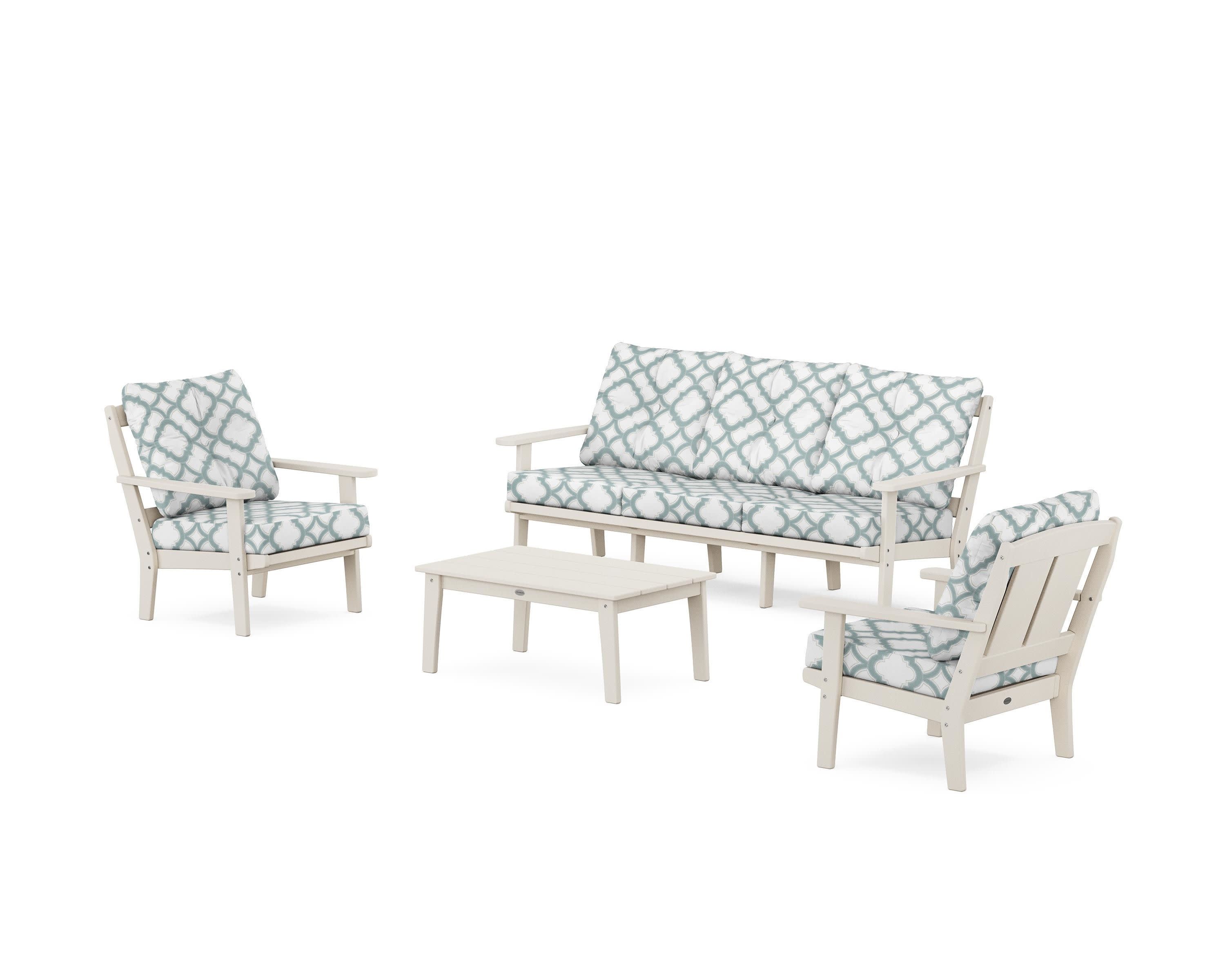 Mission 4-Piece Deep Seating Set with Sofa in Sand / Trellis Glacier Spa