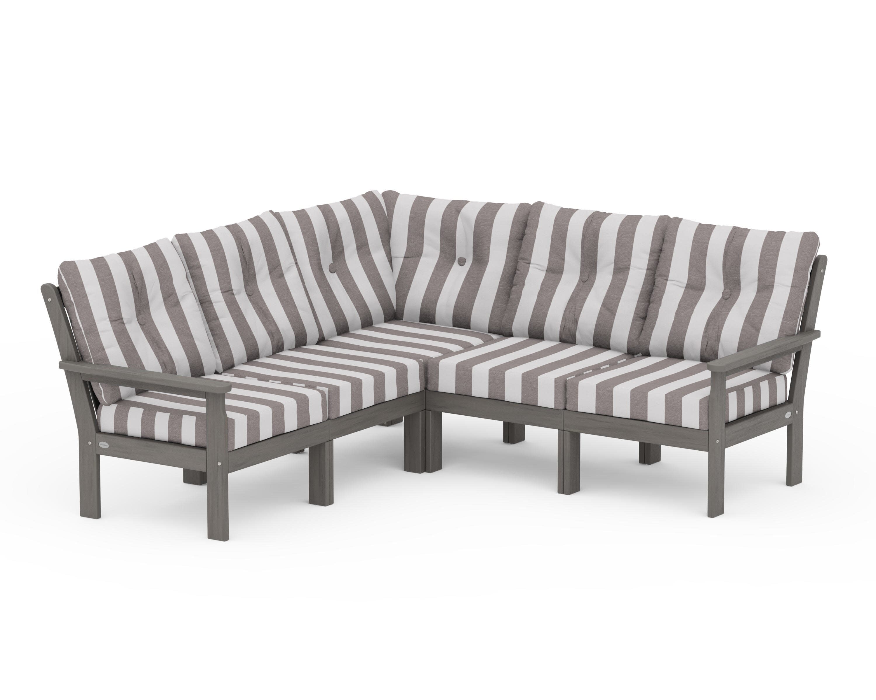 Vineyard 5-Piece Sectional in Driftwood / Cabana Stripe Grey Mist