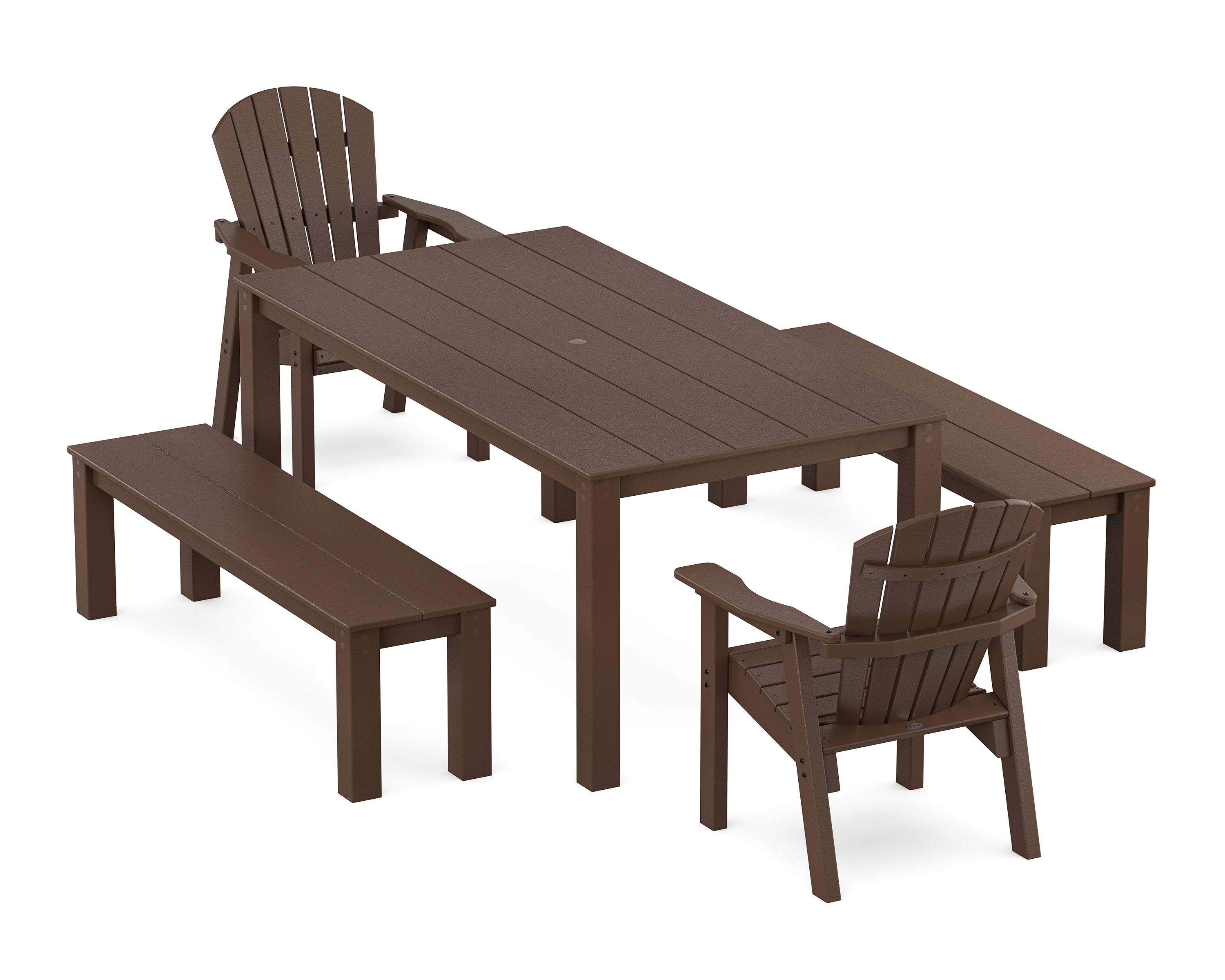 Seashell 5-Piece Parsons Dining Set with Benches in Mahogany