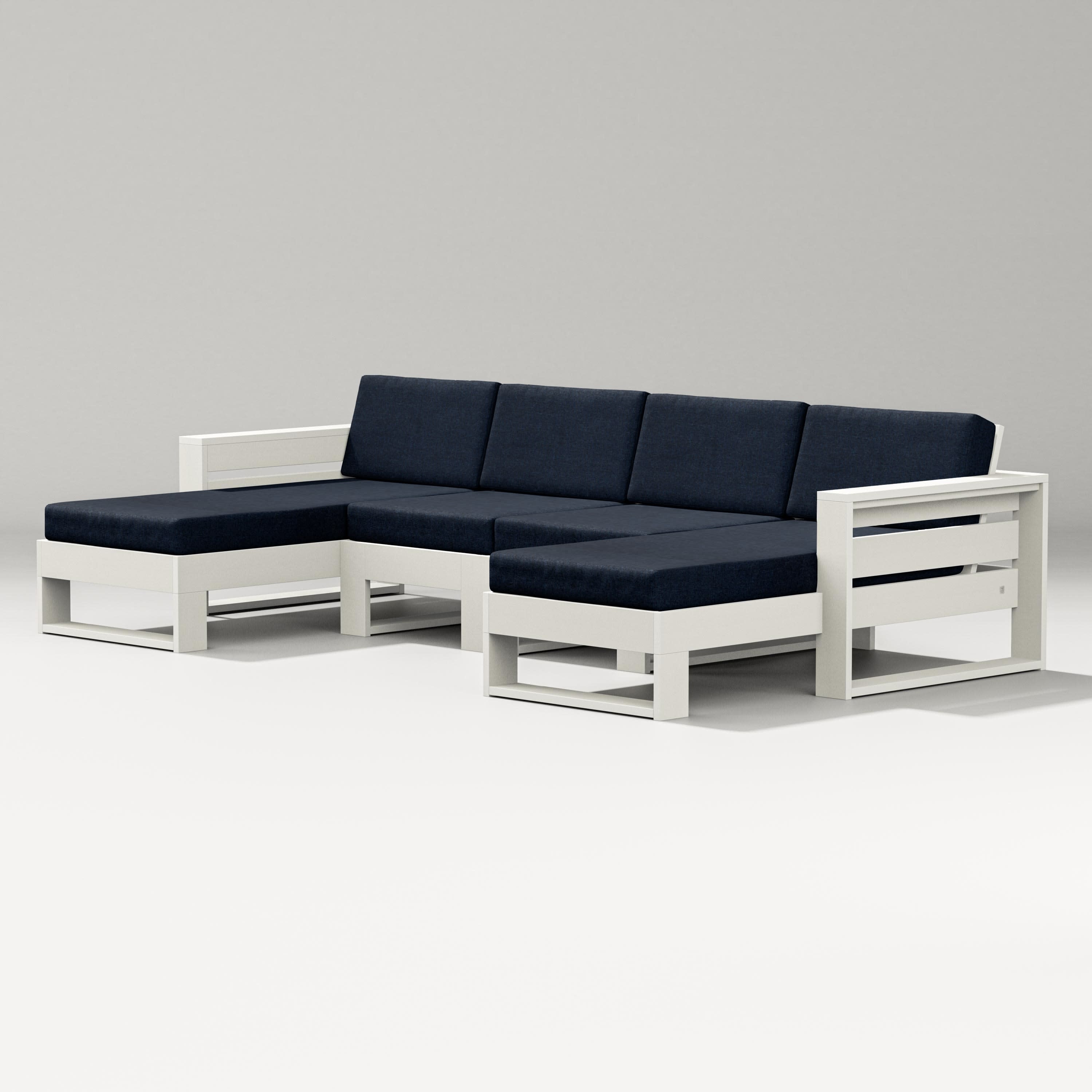 Latitude Double Chaise Sectional in Vintage White / Marine Indigo