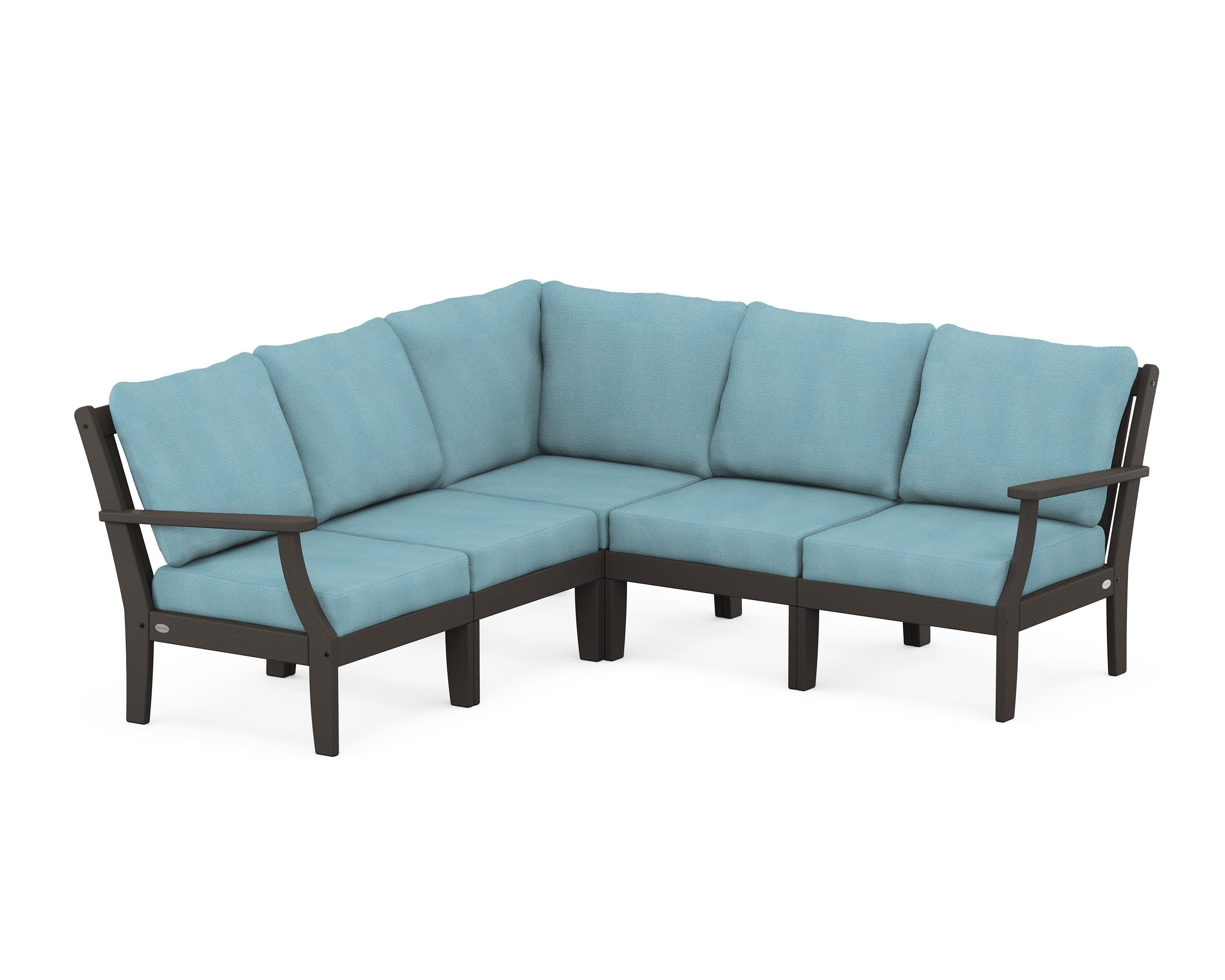 Braxton Modular 5-Piece Deep Seating Set in Vintage Coffee / Lattice Sky Blue