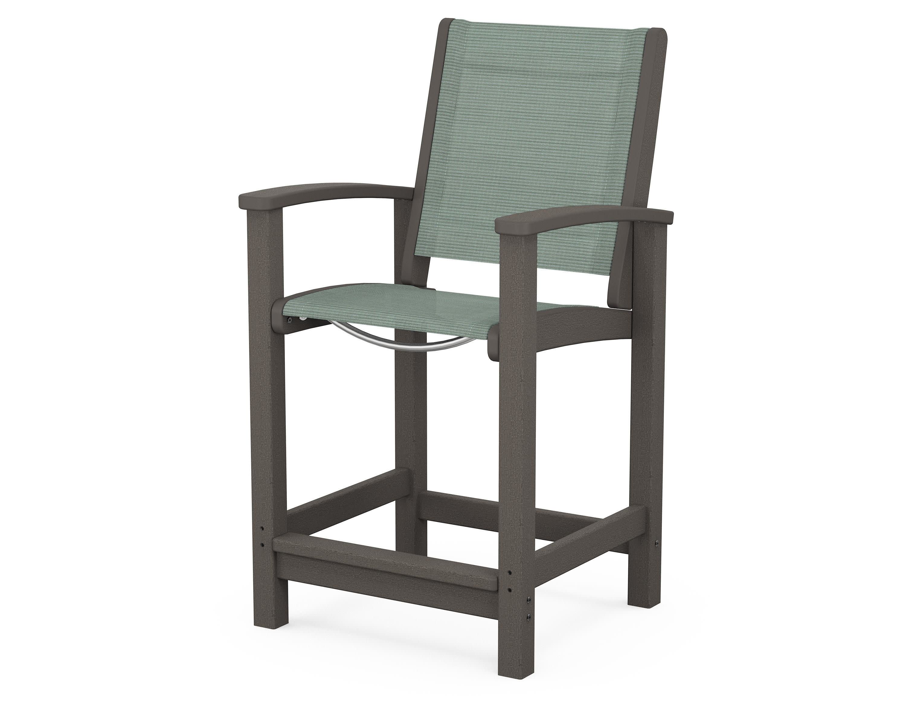 Coastal Counter Chair in Vintage Coffee / Dupioni Sea Mist Sling