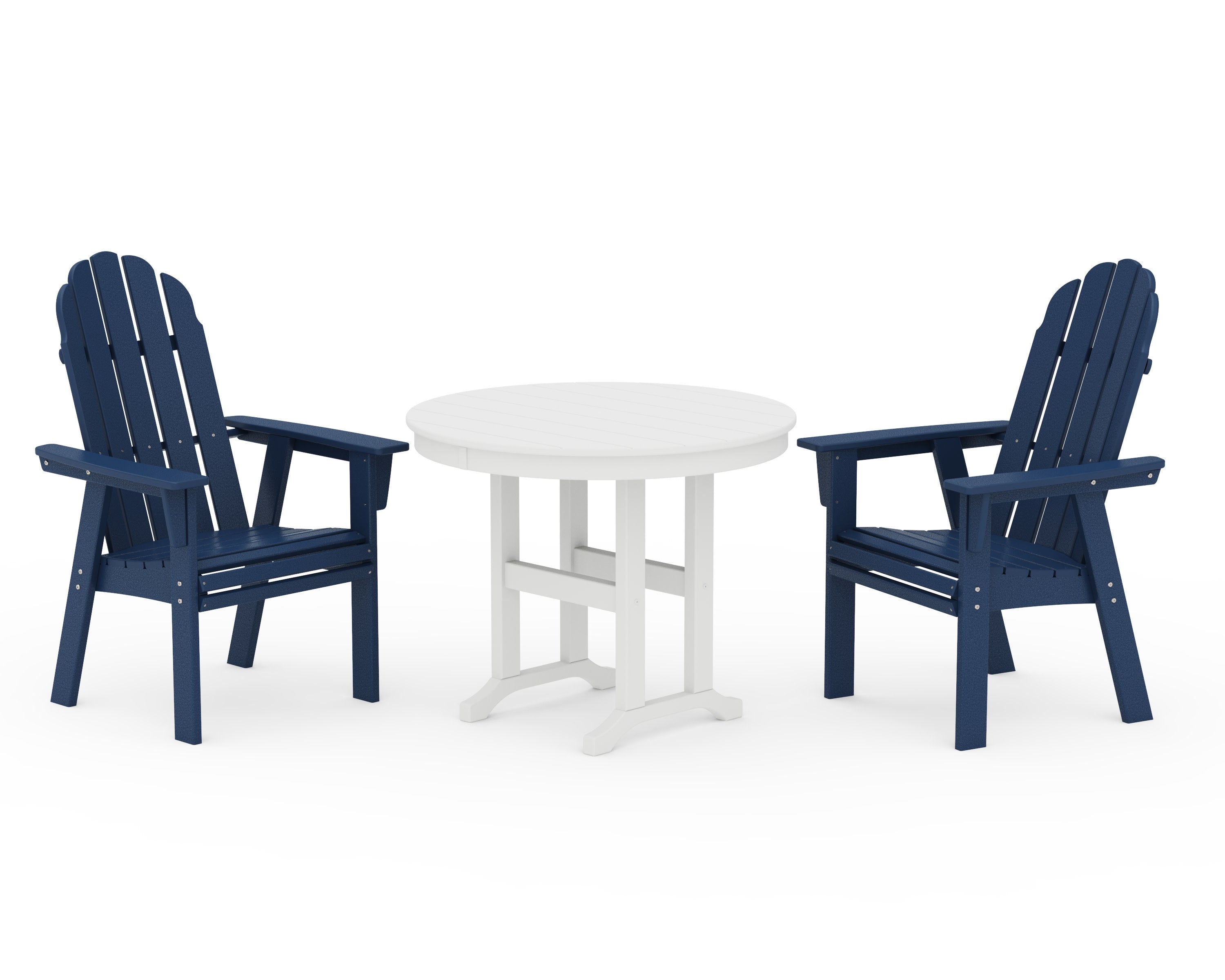 Vineyard Adirondack 3-Piece Round Dining Set in Navy / White