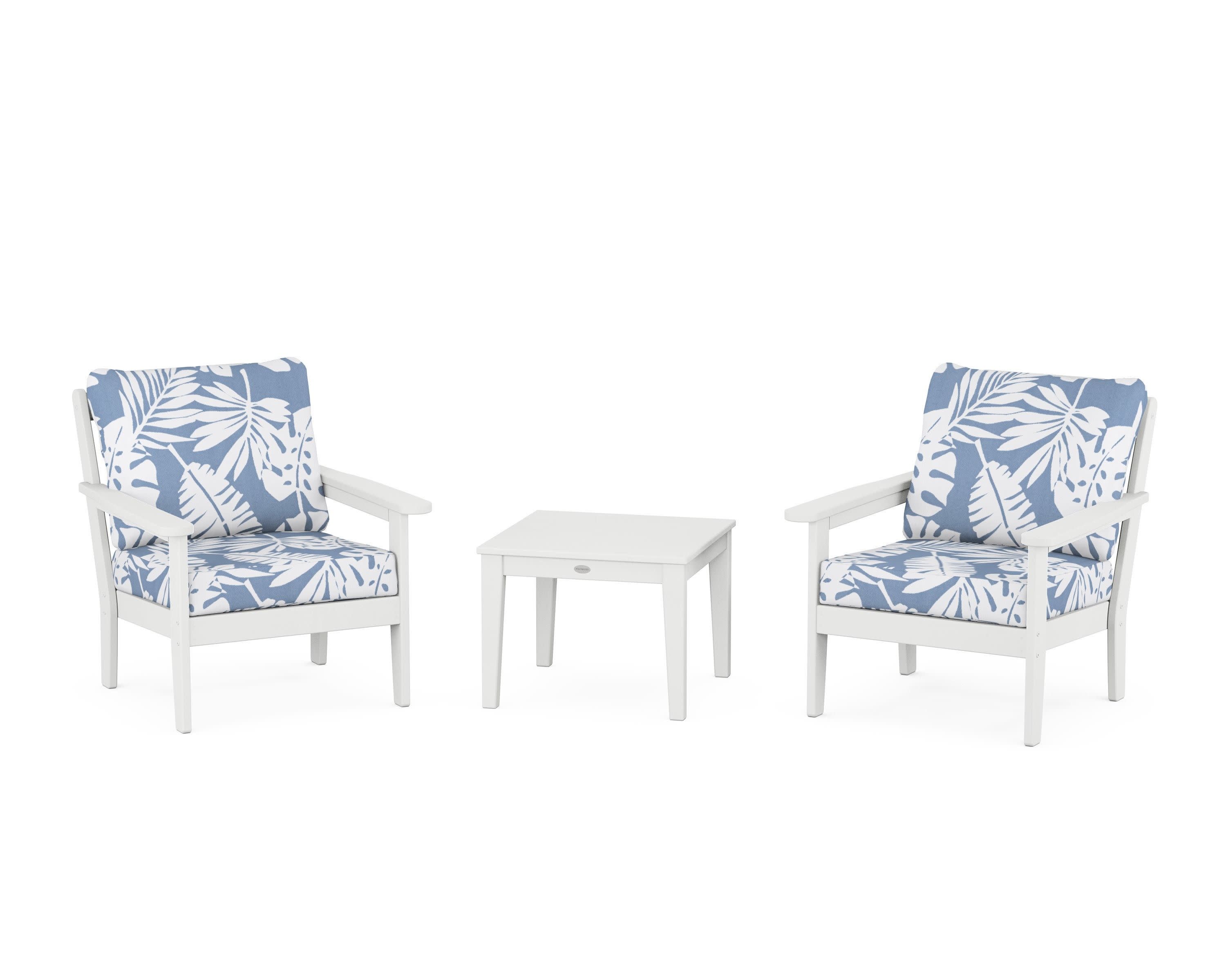 Cottage 3-Piece Deep Seating Set in White / Leaf Sky Blue