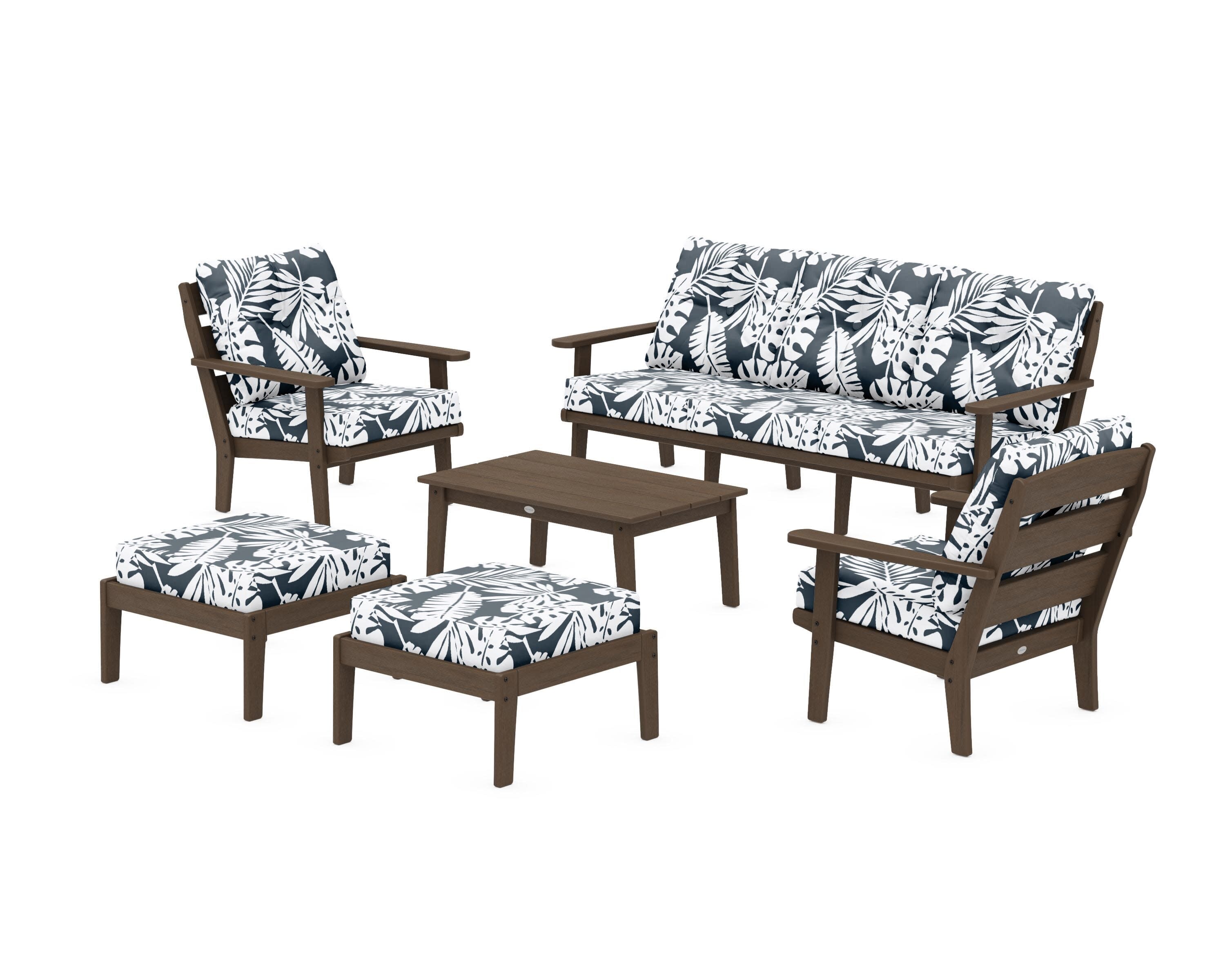 Lakeside 6-Piece Lounge Sofa Set in Kona / Leaf Marine Indigo