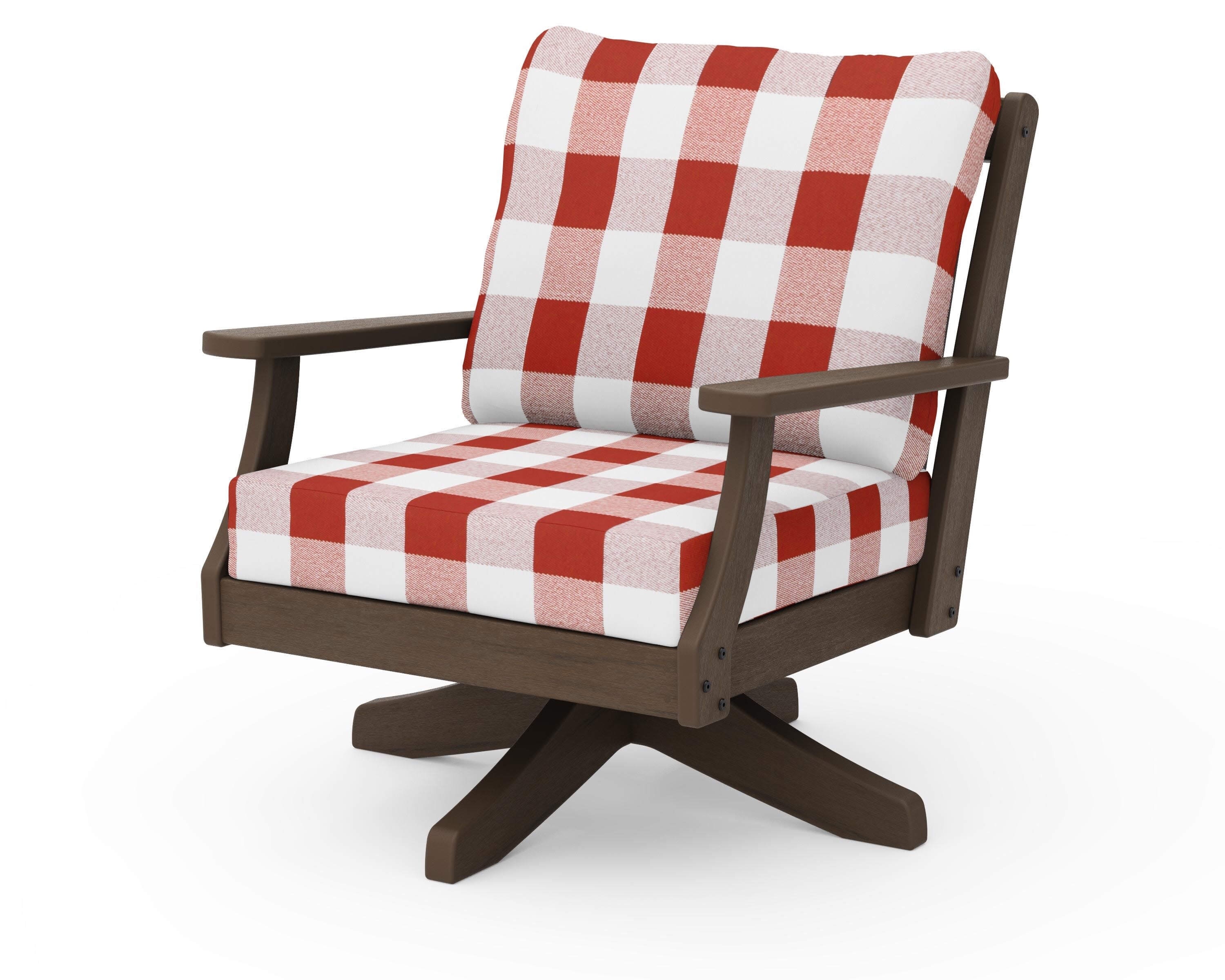 Braxton Deep Seating Swivel Chair in Kona / Buffalo Plaid Crimson