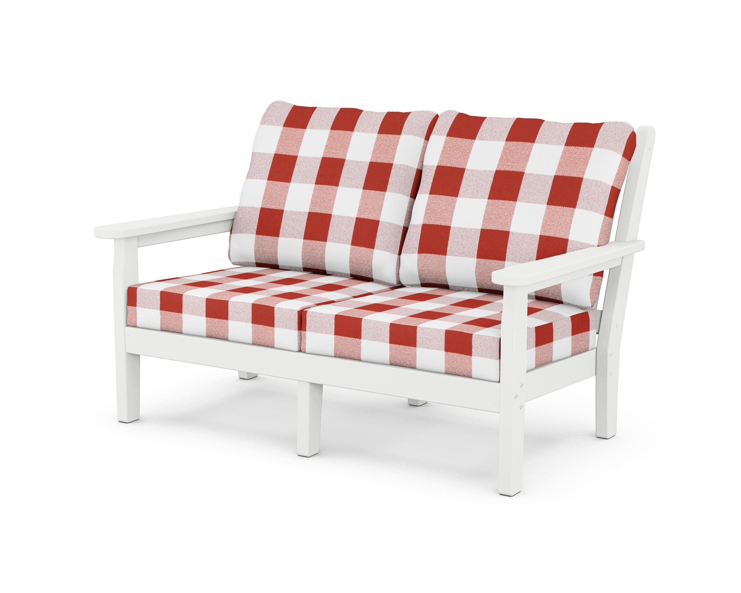 Chippendale Deep Seating Loveseat in White / Buffalo Plaid Crimson
