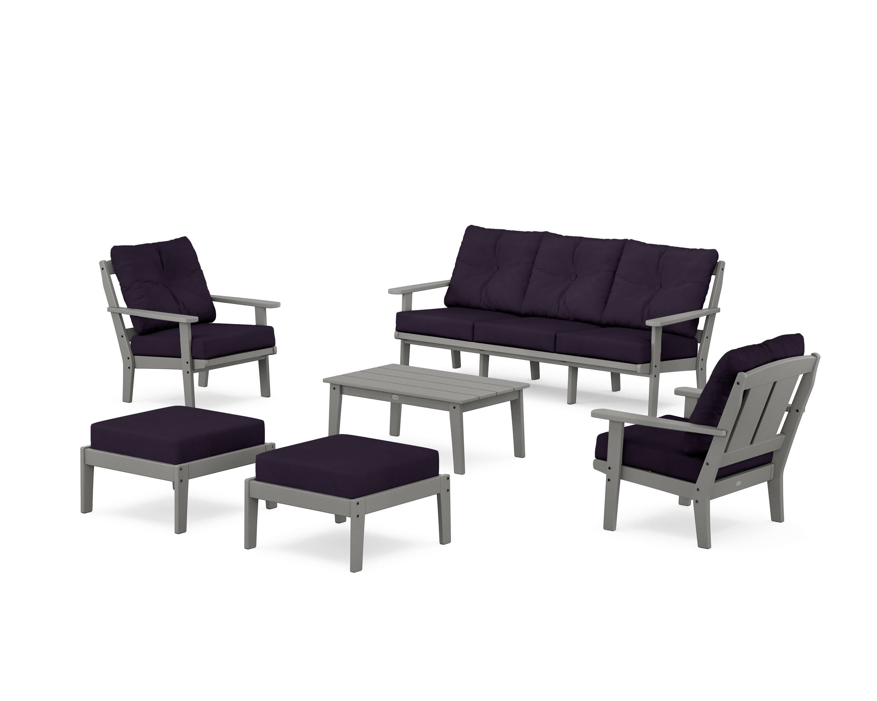 Mission 6-Piece Lounge Sofa Set in Slate Grey / Navy Linen