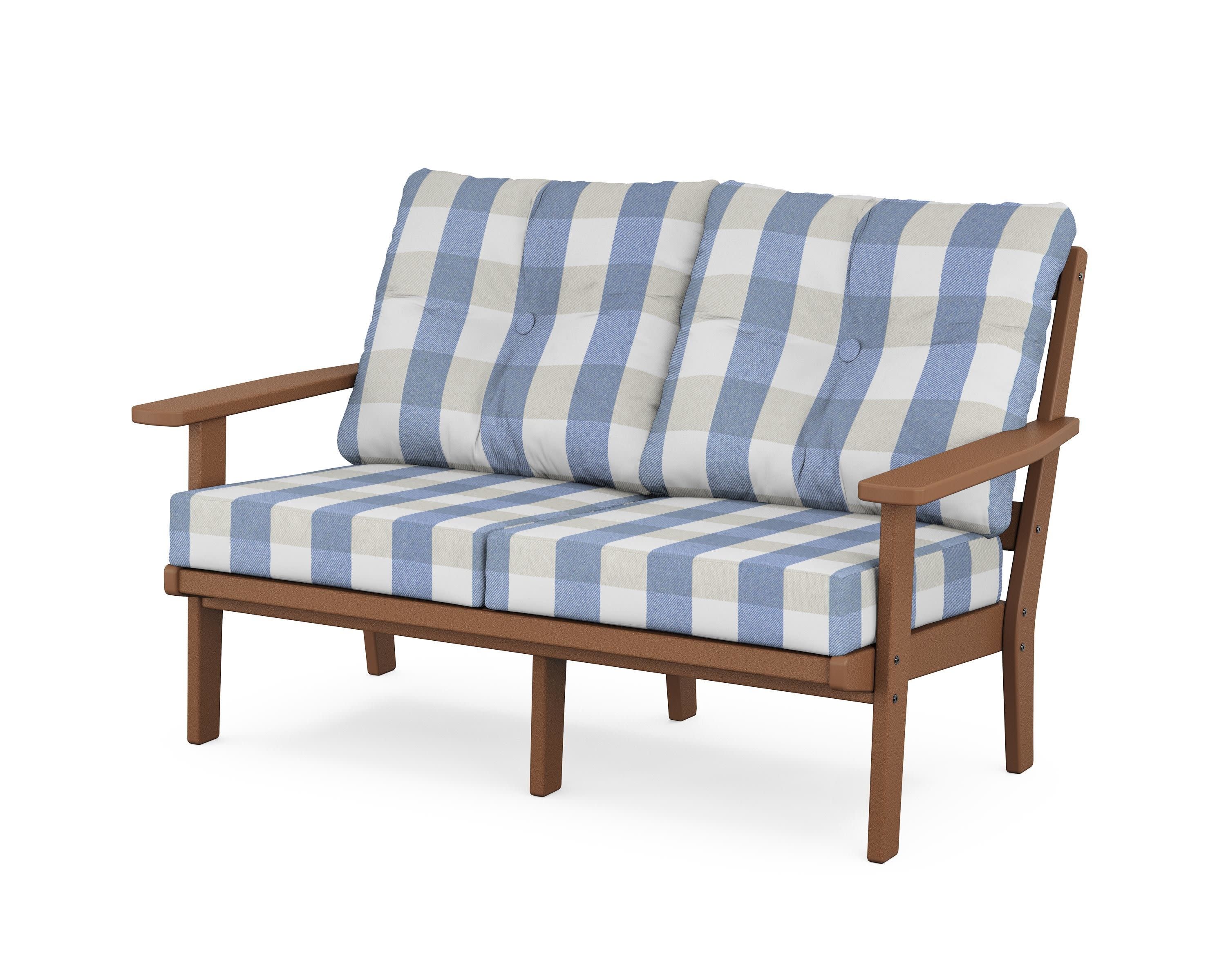 Oxford Deep SeatingLoveseat in Teak / Buffalo Plaid Sky Blue