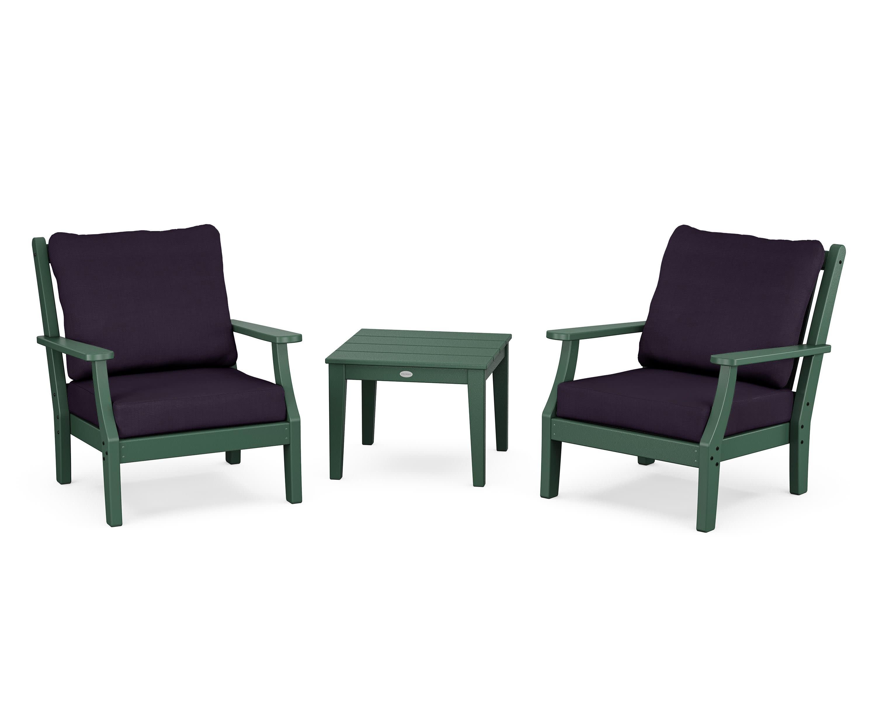 Wovendale 3-Piece Deep Seating Set in Green / Navy Linen