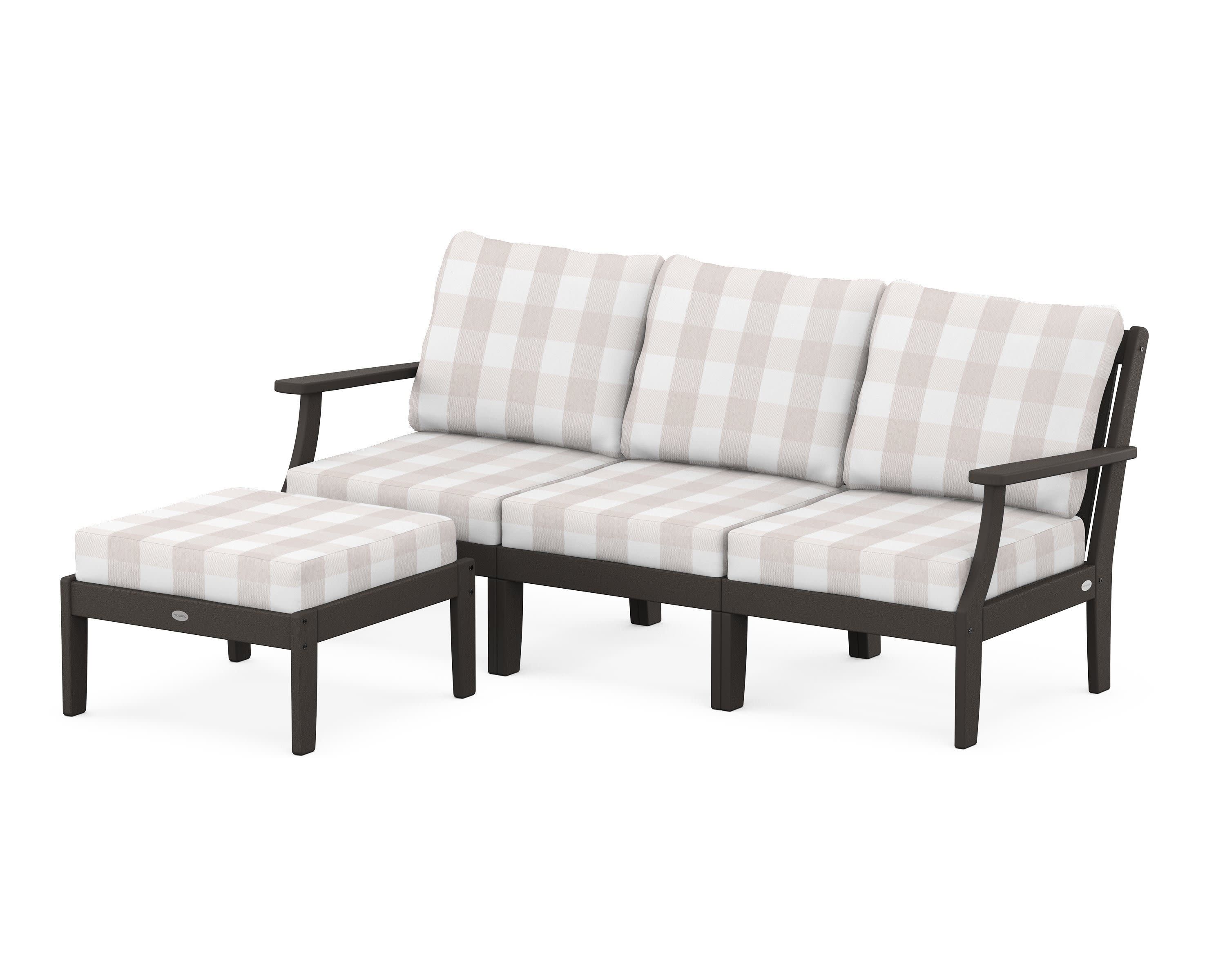 Braxton Modular 4-Piece Deep Seating Set with Ottoman in Vintage Coffee / Buffalo Plaid Dune Burlap