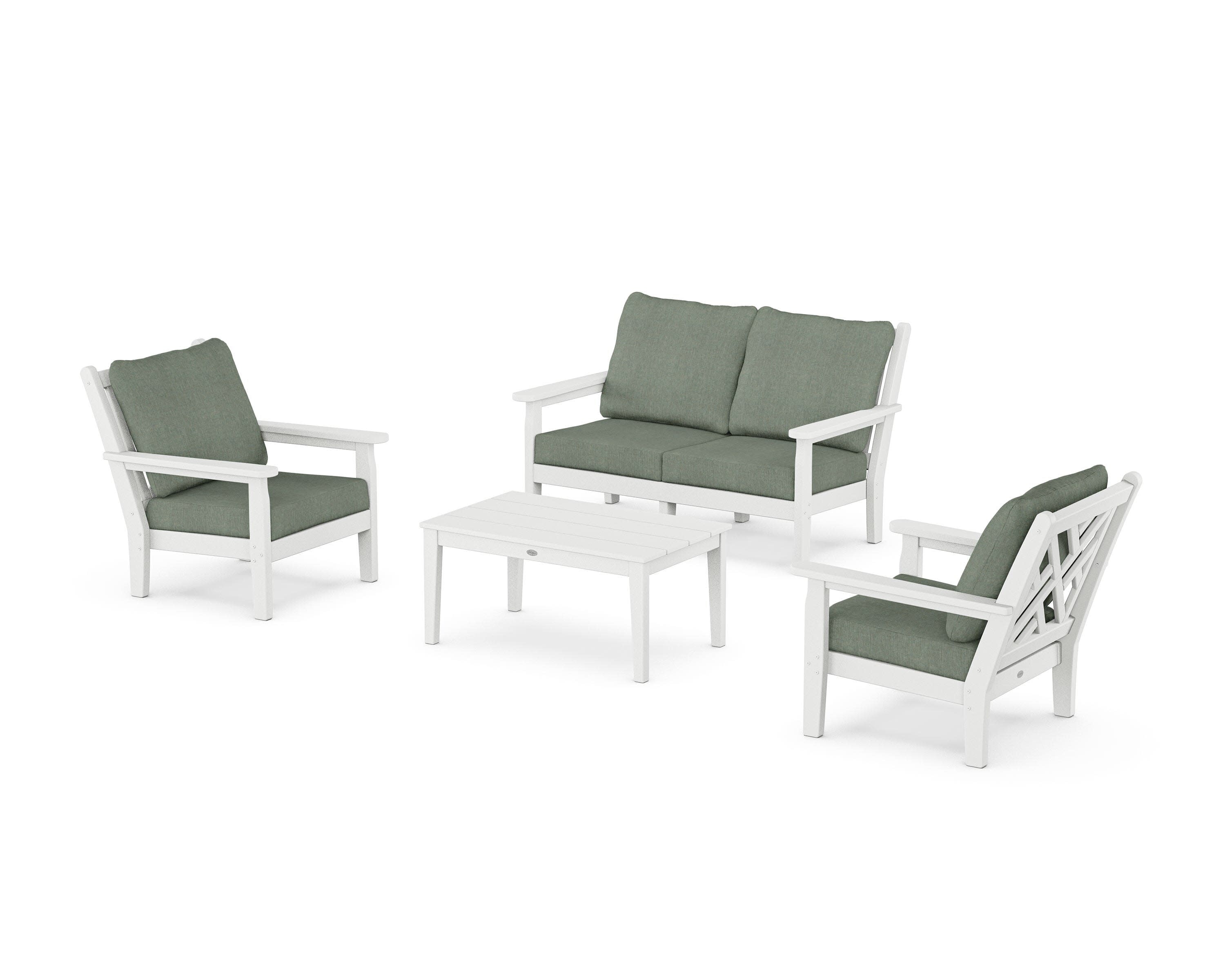 Chippendale 4-Piece Deep Seating Set with Loveseat in White / Cast Sage