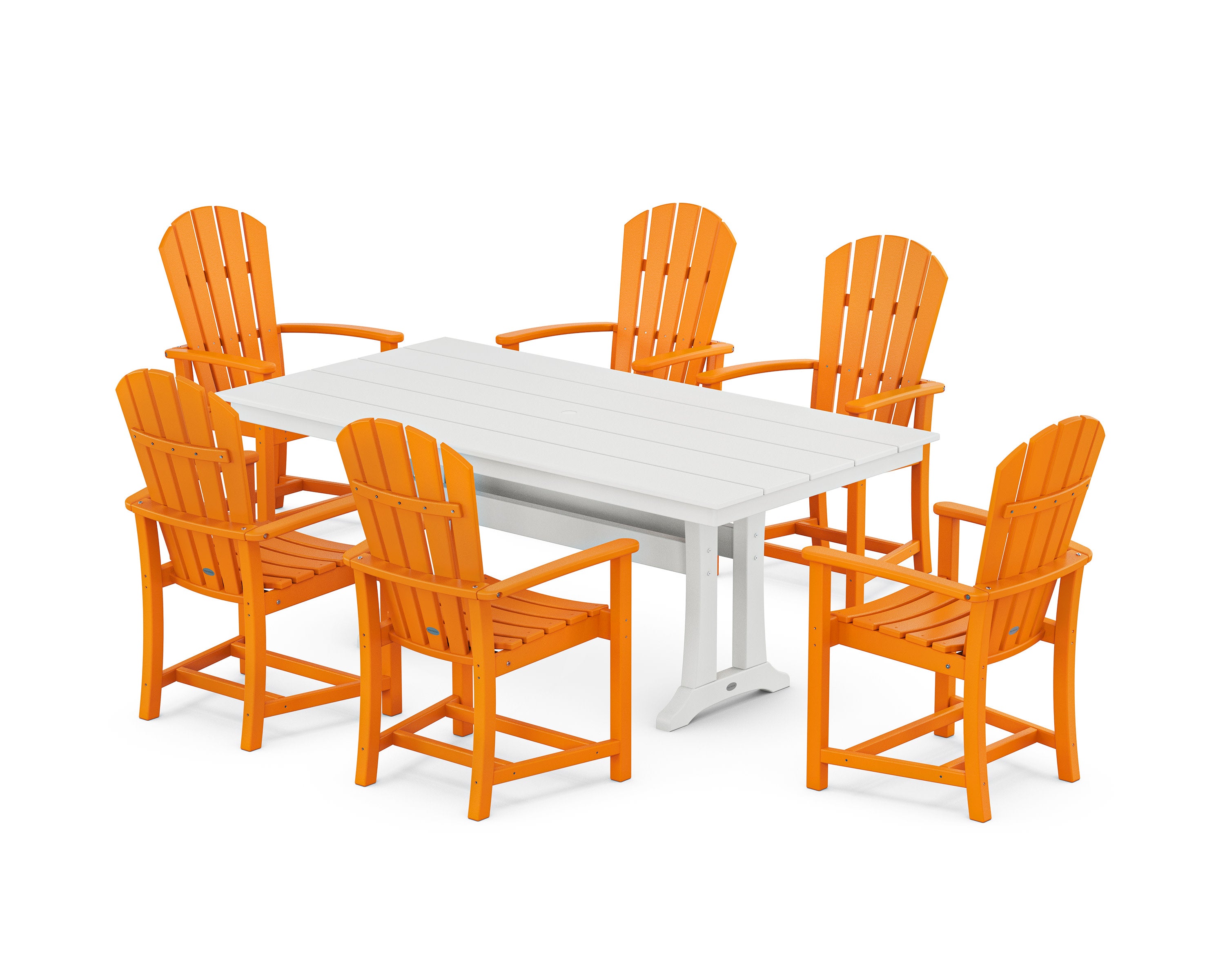 Palm Coast 7-Piece Dining Set with Trestle Legs in Tangerine / White
