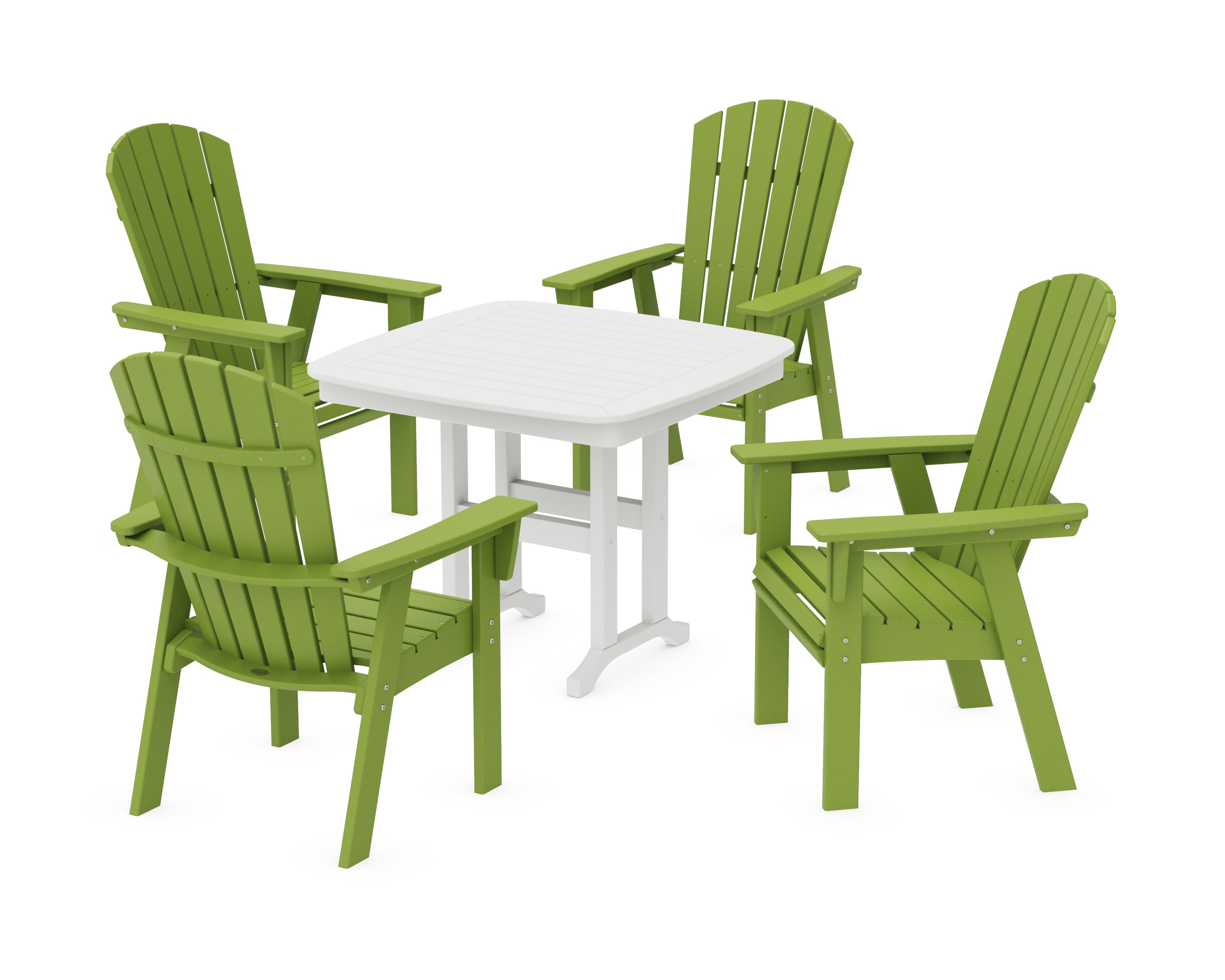 Nautical Curveback Adirondack 5-Piece Dining Set in Lime / White