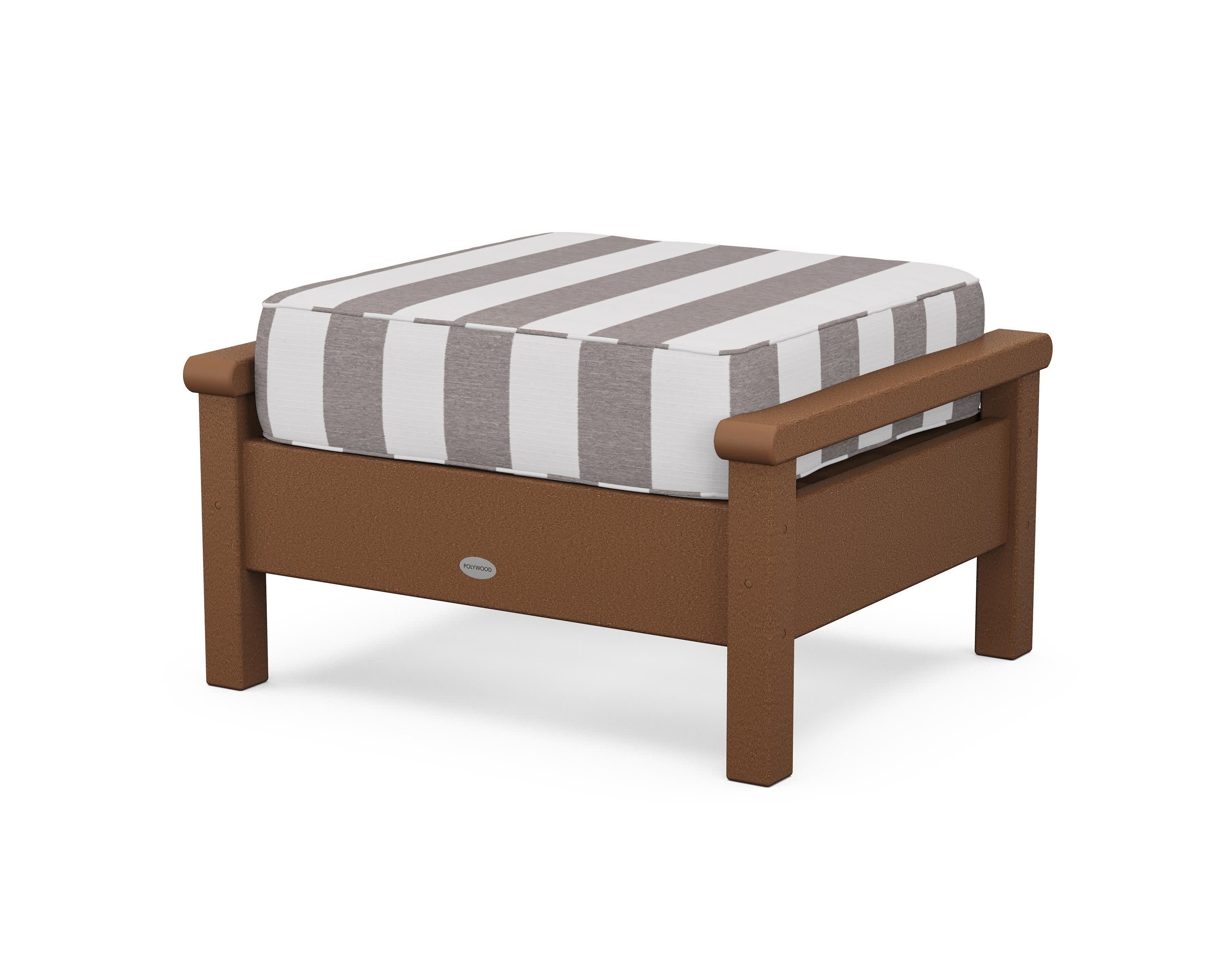 Harbour Deep Seating Ottoman in Teak / Cabana Stripe Grey Mist