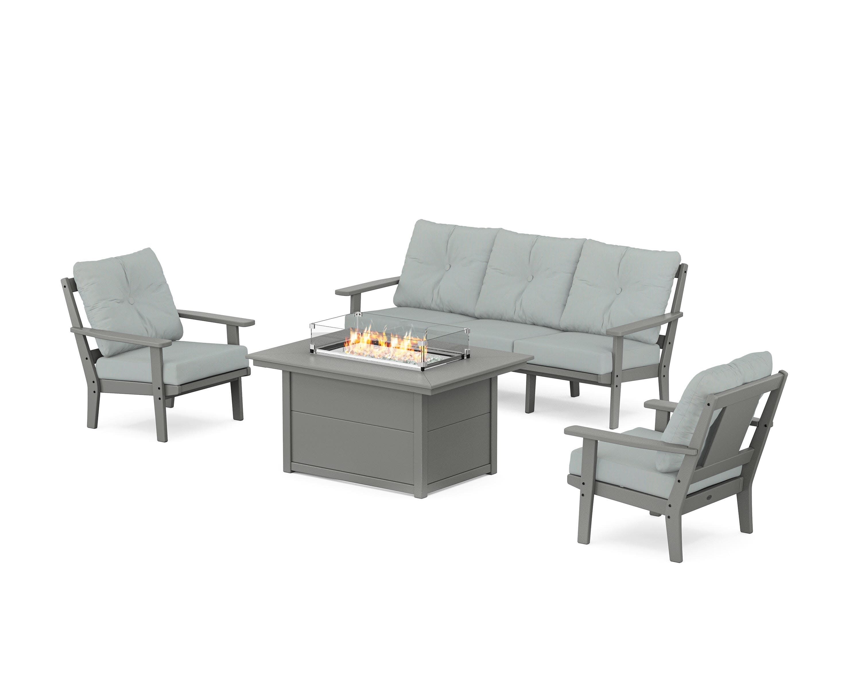 Prairie Deep Seating Fire Pit Table Set in Slate Grey / Spa