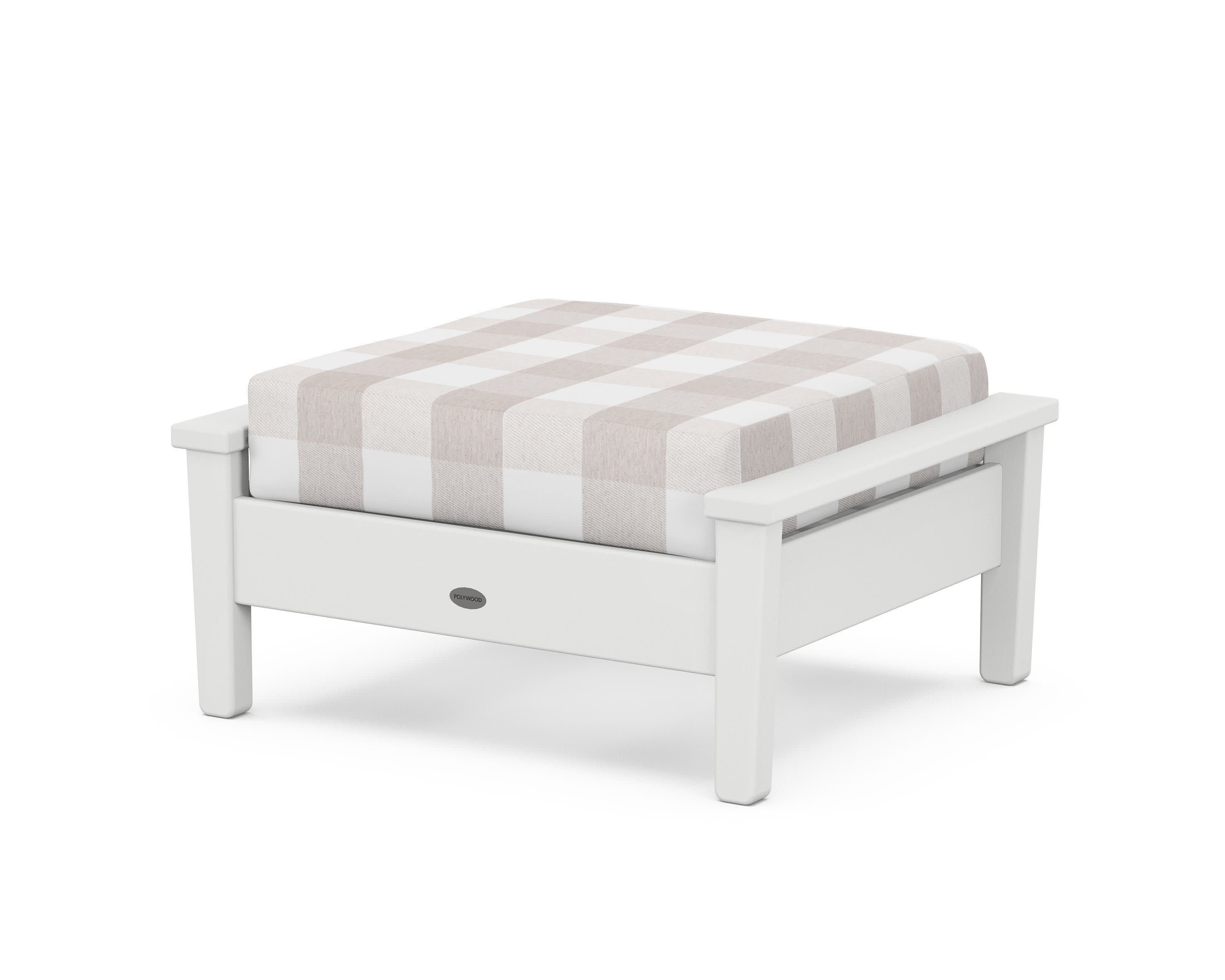 Prescott Deep Seating Ottoman in White / Buffalo Plaid Dune Burlap
