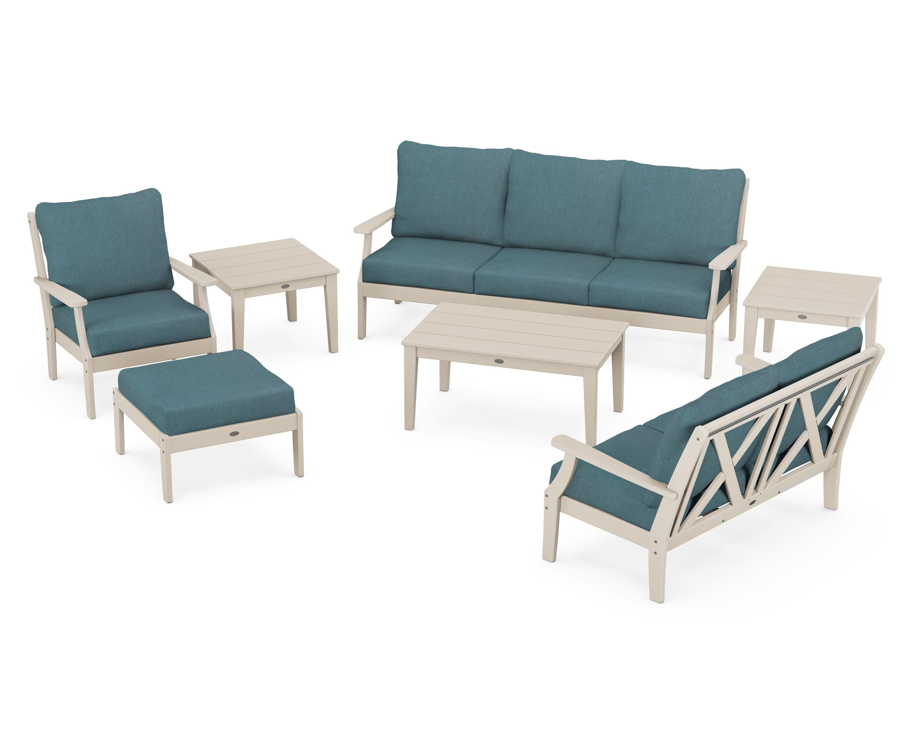 Braxton 7-Piece Deep Seating Set in Sand / Ocean Teal