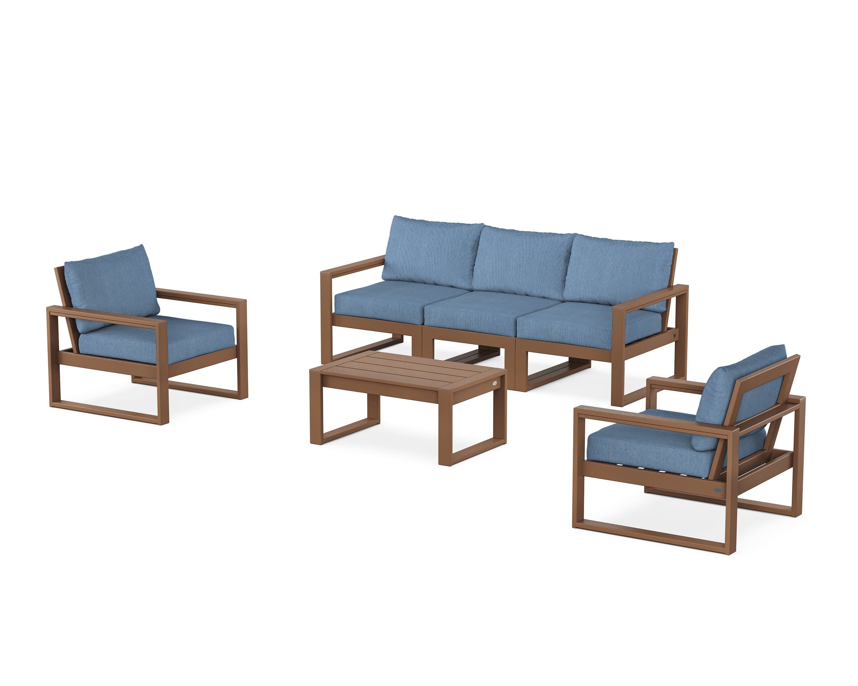 EDGE Sectional 4-Piece Deep Seating Set with Sofa in Teak / Sky Blue