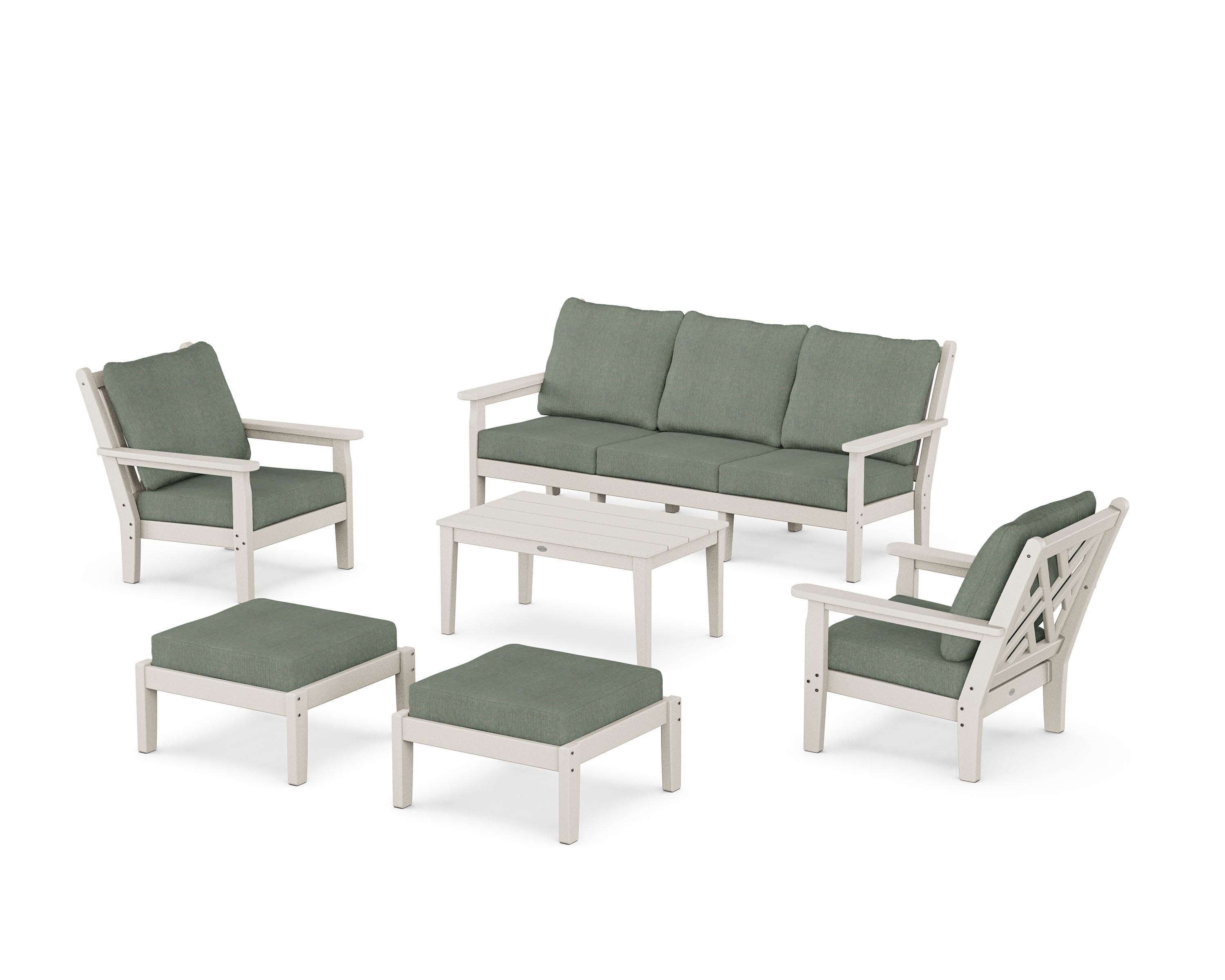 Chippendale 6-Piece Lounge Sofa Set in Sand / Cast Sage