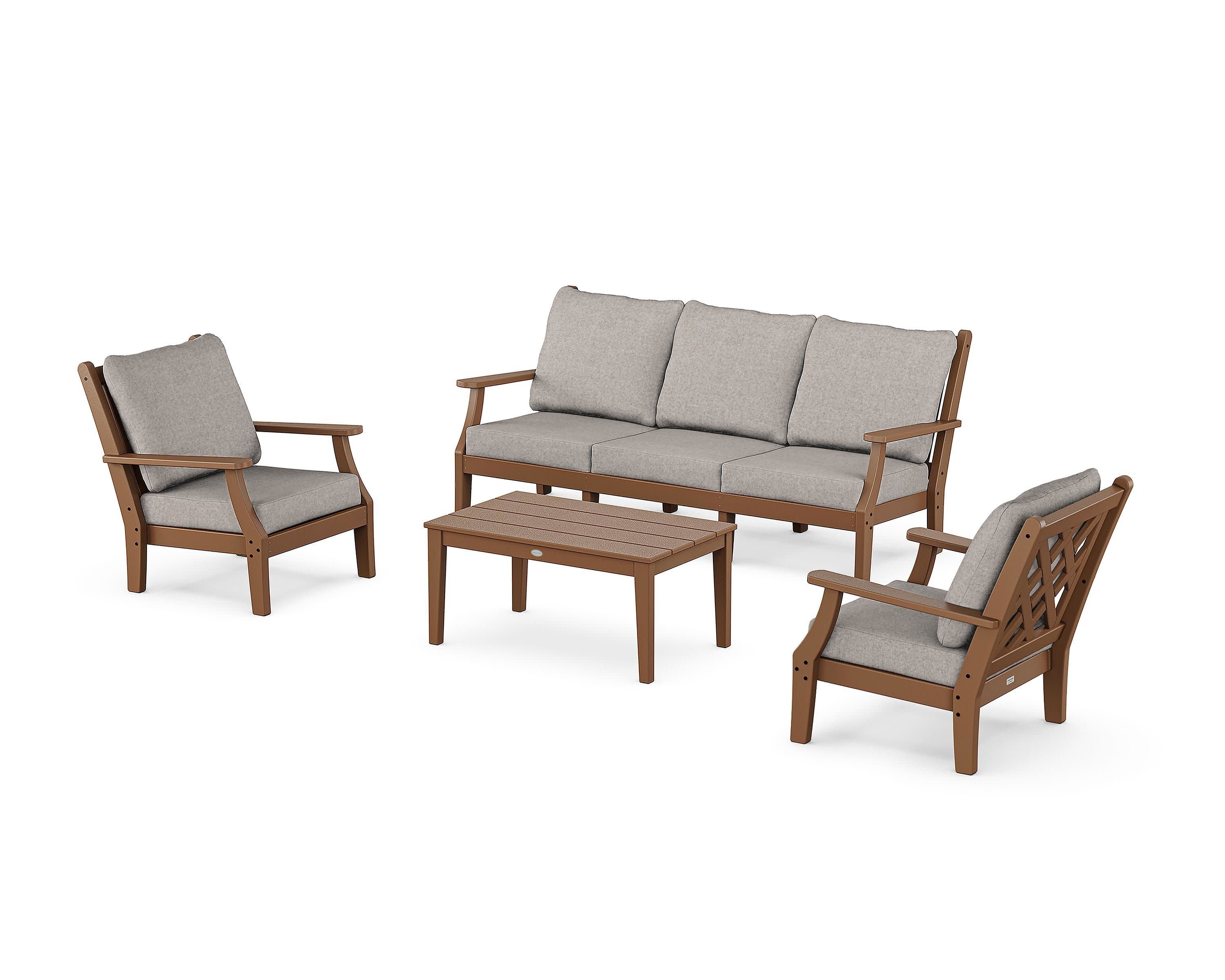 Wovendale 4-Piece Deep Seating Set with Sofa in Teak / Weathered Tweed